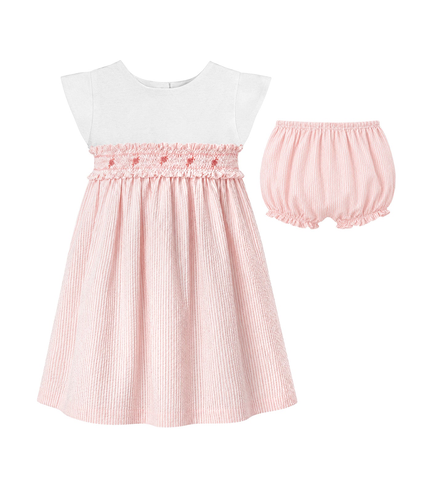 Margaery Girls Striped Smocked Dress Pink