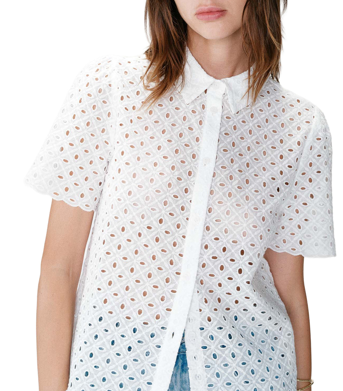 Waverine Lace Shirt with Short Sleeves White