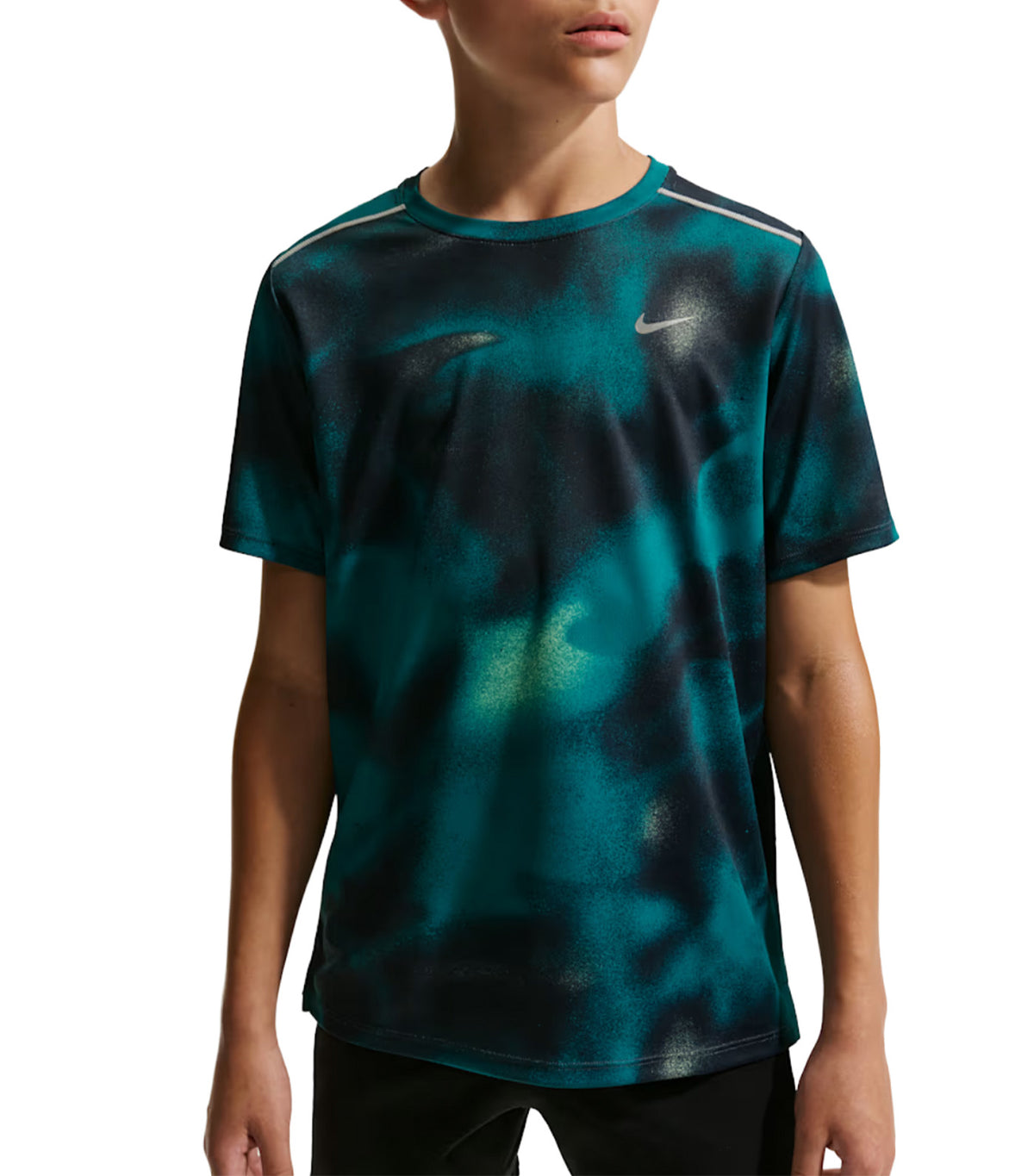 Miler Kids' Dri-FIT Short-Sleeve Running Top Blue Eclipse/Bright Spruce