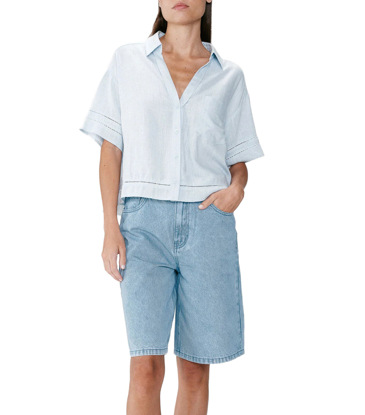 Winka Loose Lace Shirt with Short Sleeves Sky Blue