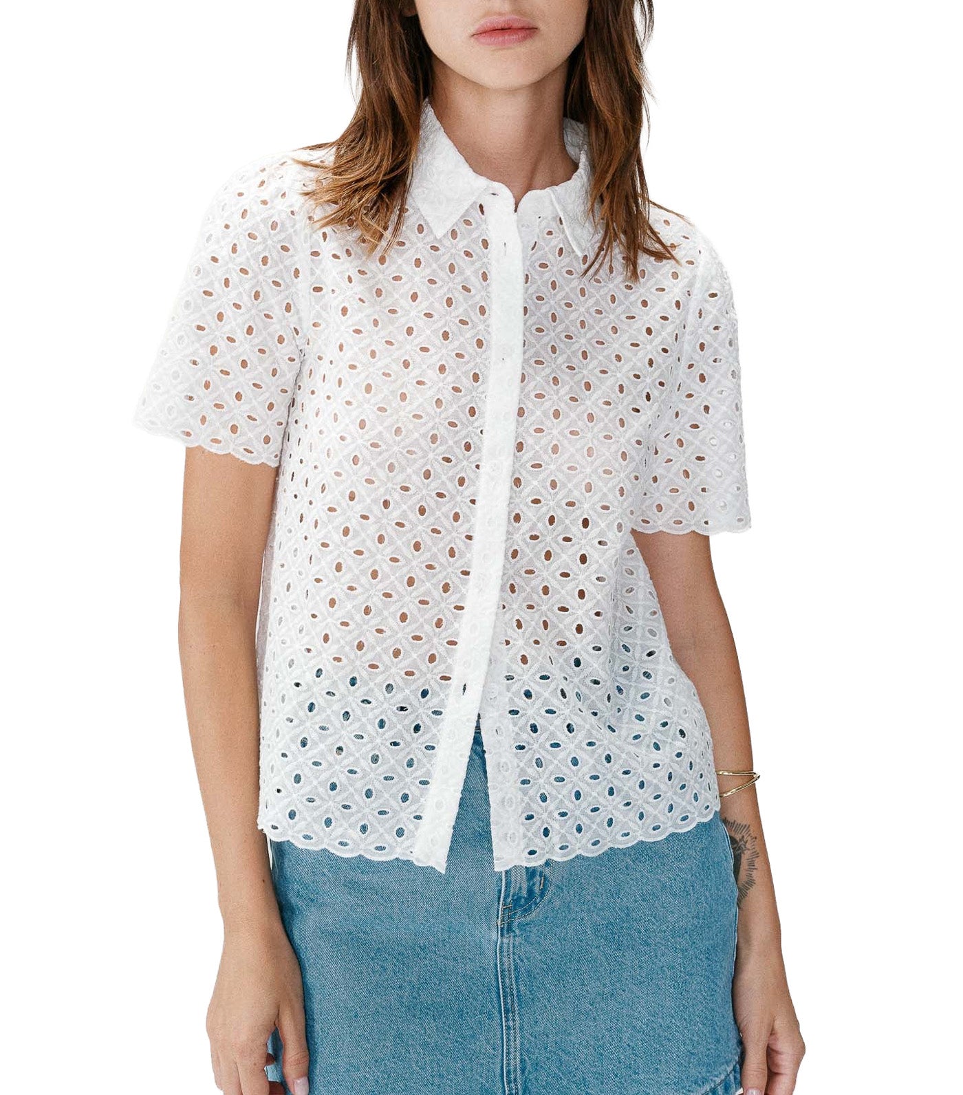 Waverine Lace Shirt with Short Sleeves White
