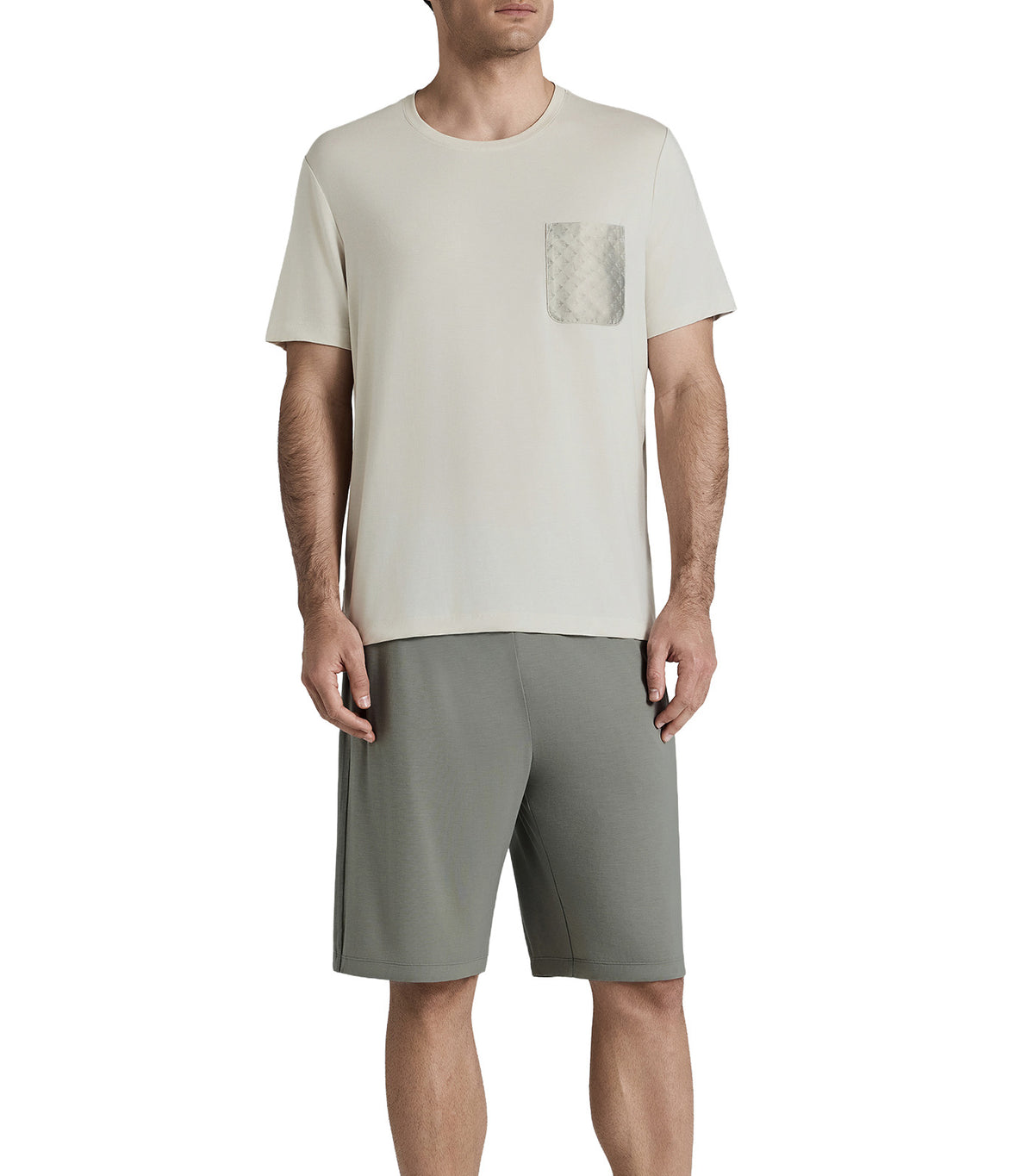 Men's Cooling Modal Lounge Short-Sleeve Top and Shorts Set Beige