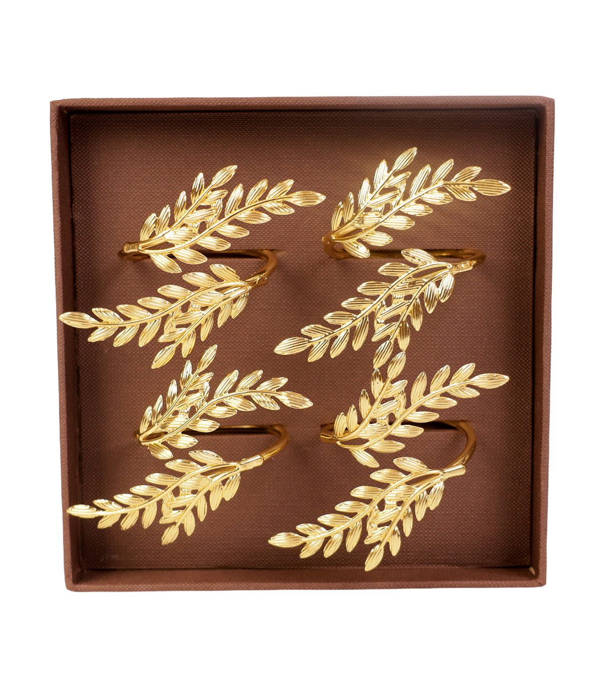 Leaf Set of 4 Napkin Rings Square Gold