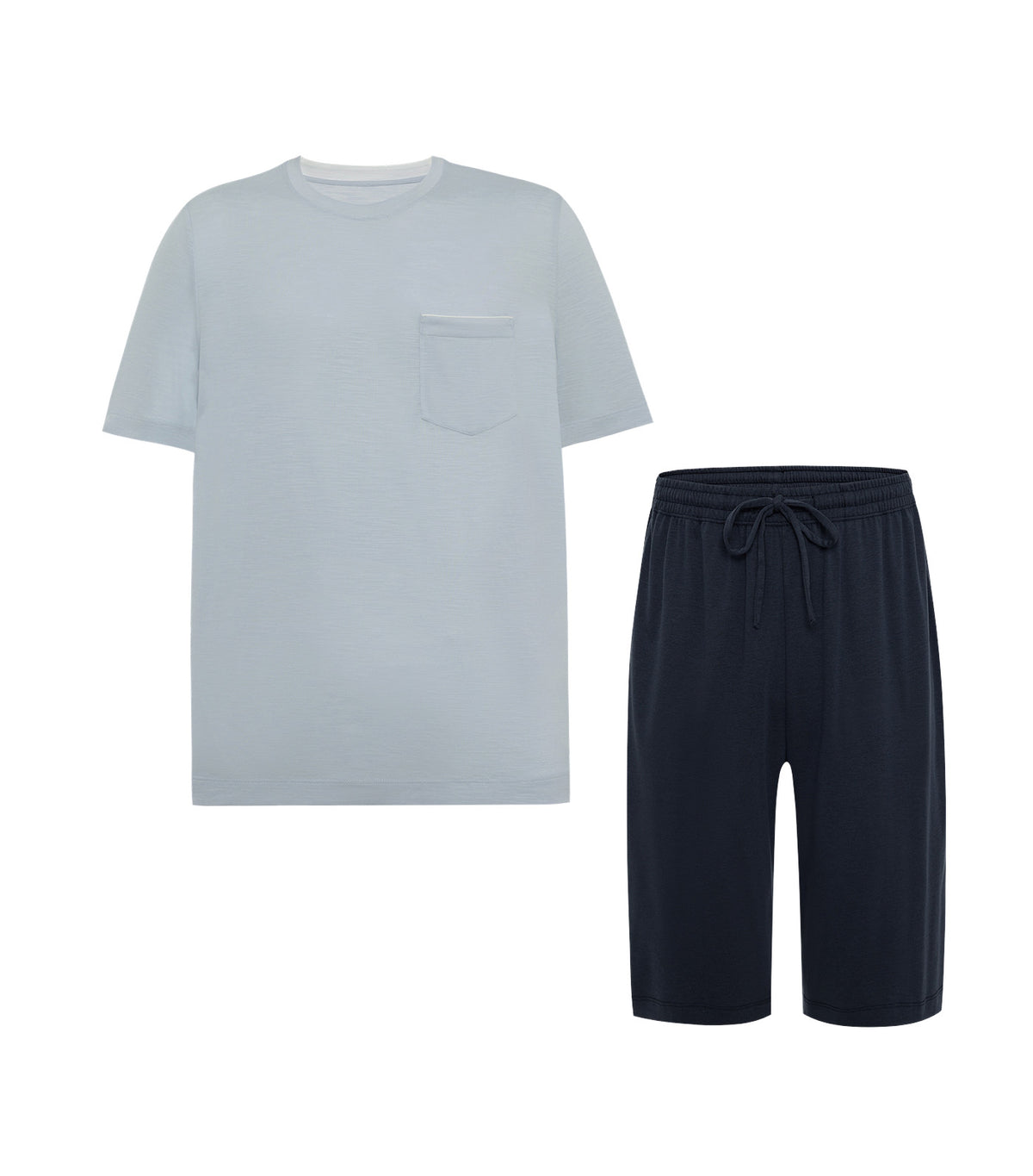 Men's Cotton Lounge Short-Sleeve Top and Shorts Set Green/Blue