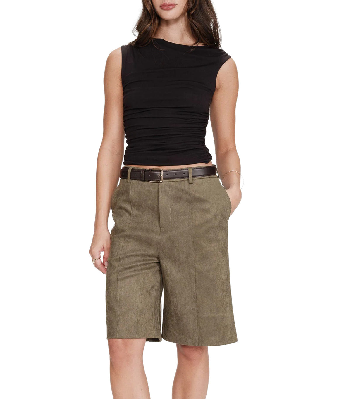 Vodia Fitted Asymmetric Draped Top Black