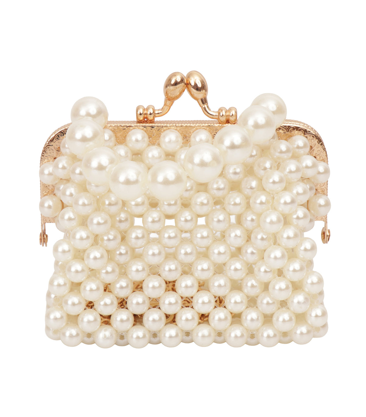 8in x 7in Christmas Pearl Handbag Gold and White