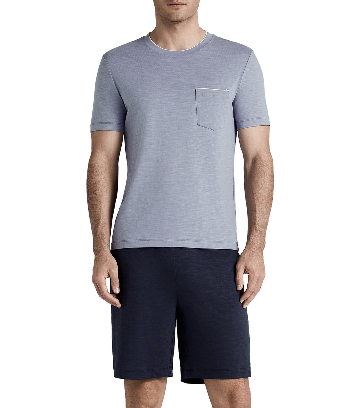 Men's Cotton Lounge Short-Sleeve Top and Shorts Set Blue/Gray
