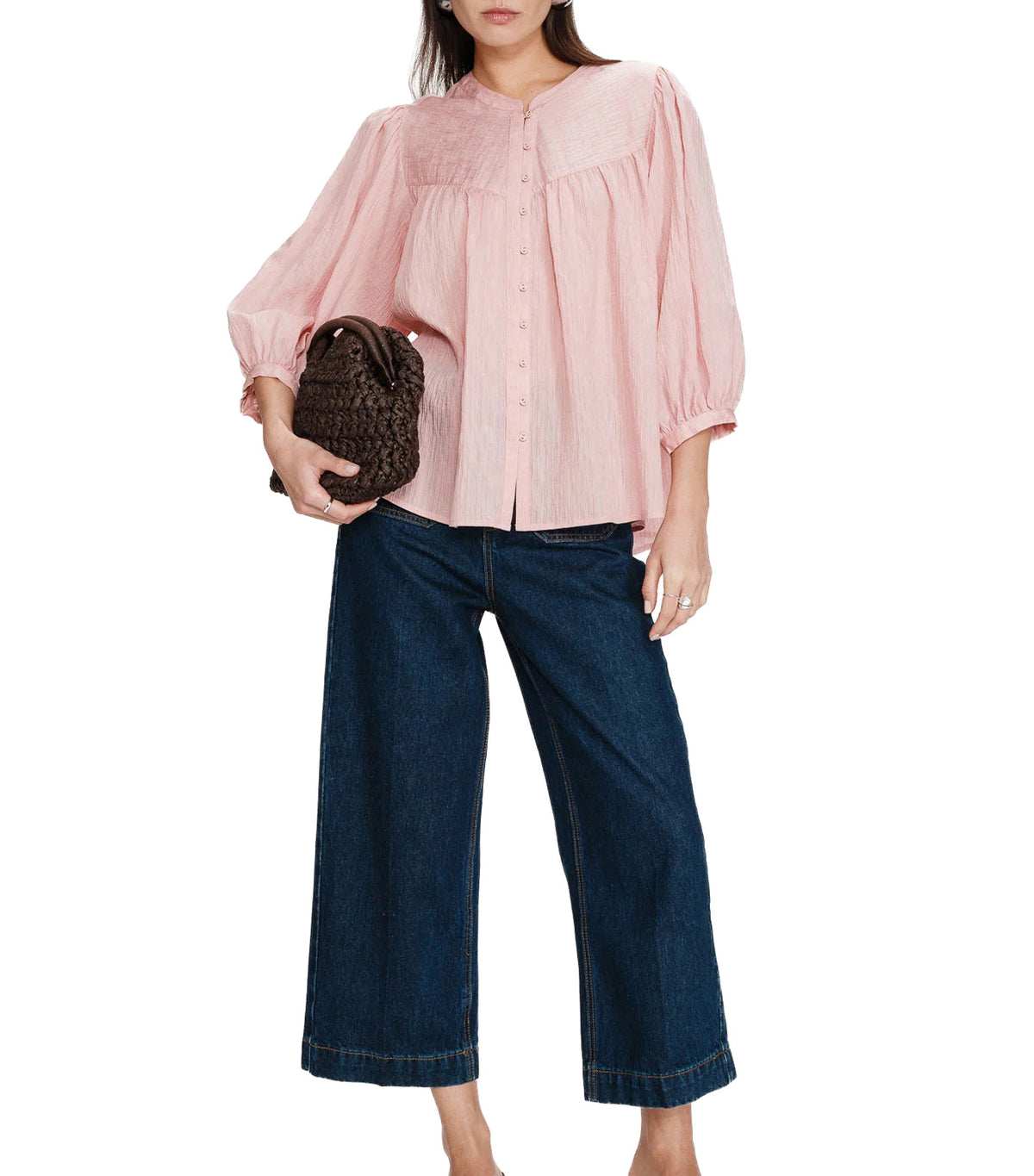 Vanille Loose Blouse with Balloon Sleeves Pink