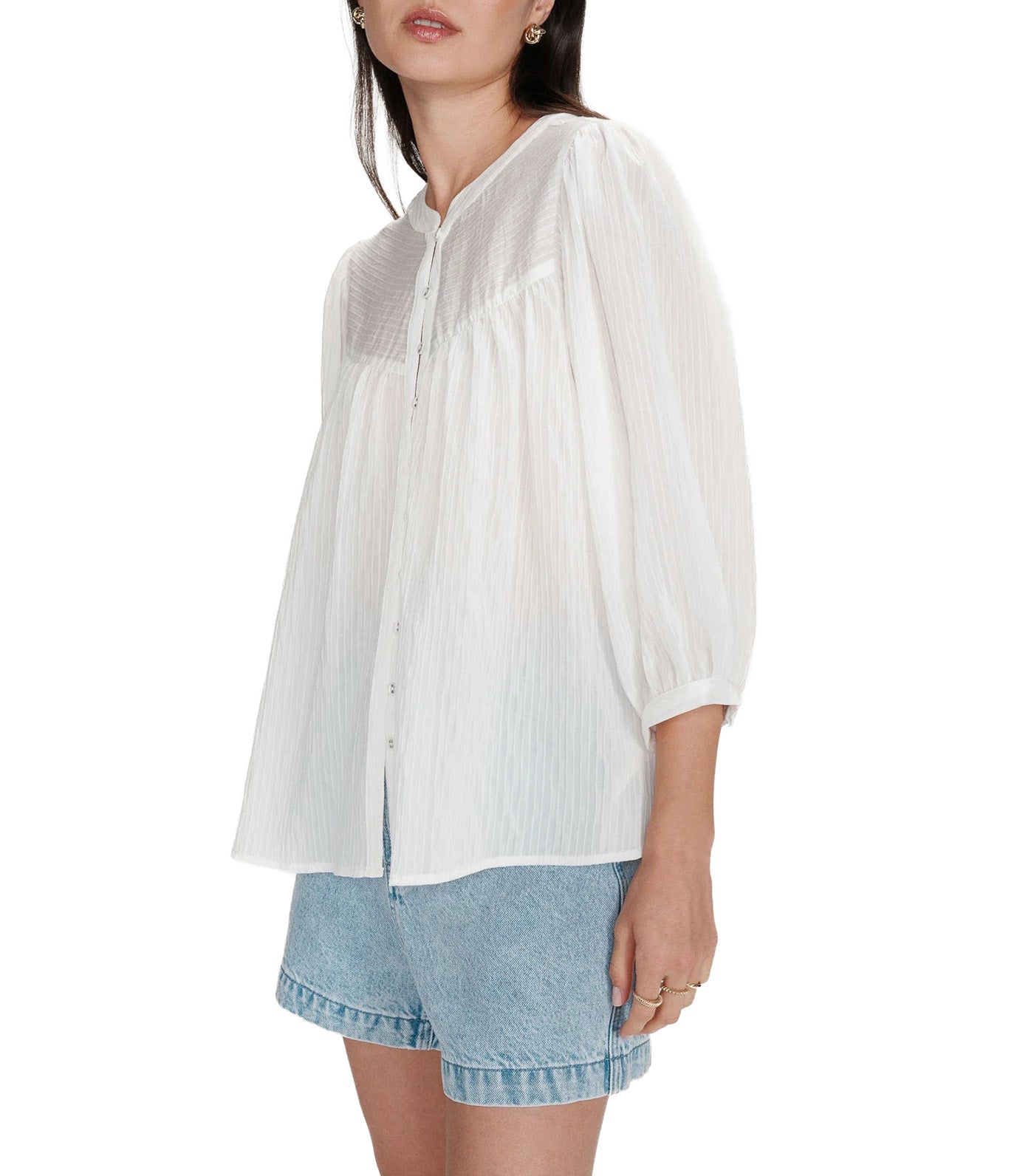 Vanille Loose Blouse with Balloon Sleeves Ivory