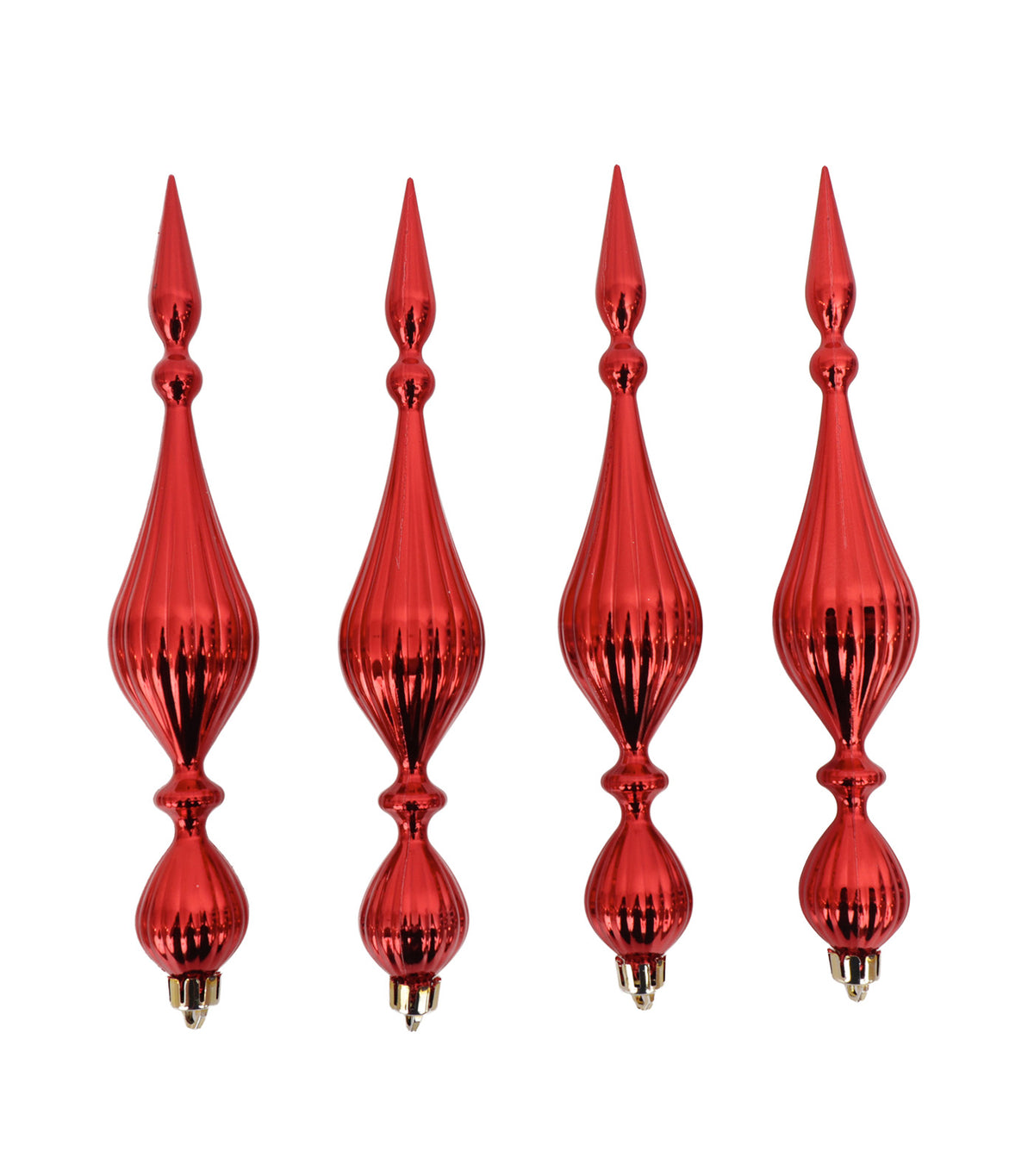 9in Christmas Finial Shiny Ornament Set of 4 Red