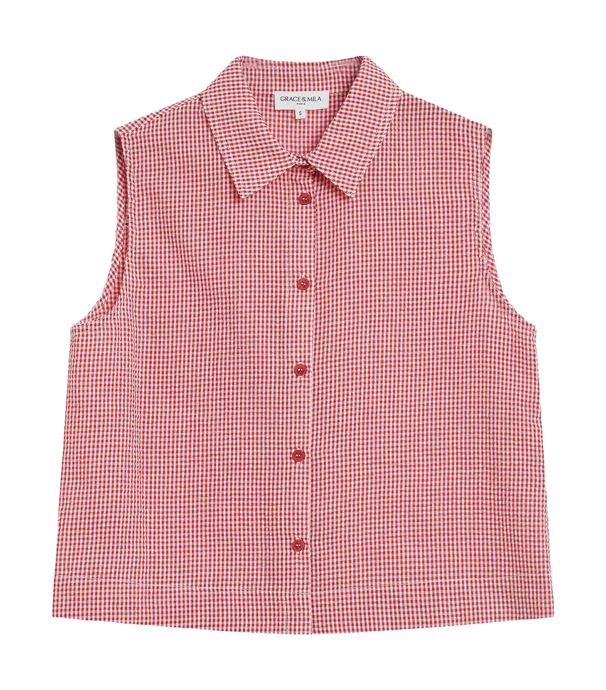 Windell Sleeveless Gingham Cotton Shirt Red