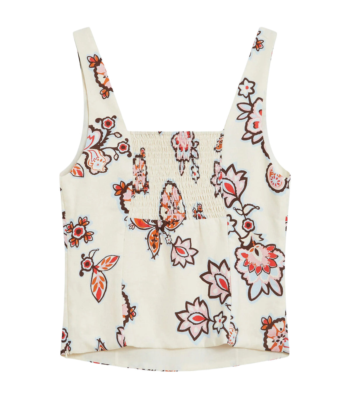 Windsor Fitted Floral-Print Square-Neck Top Ecru