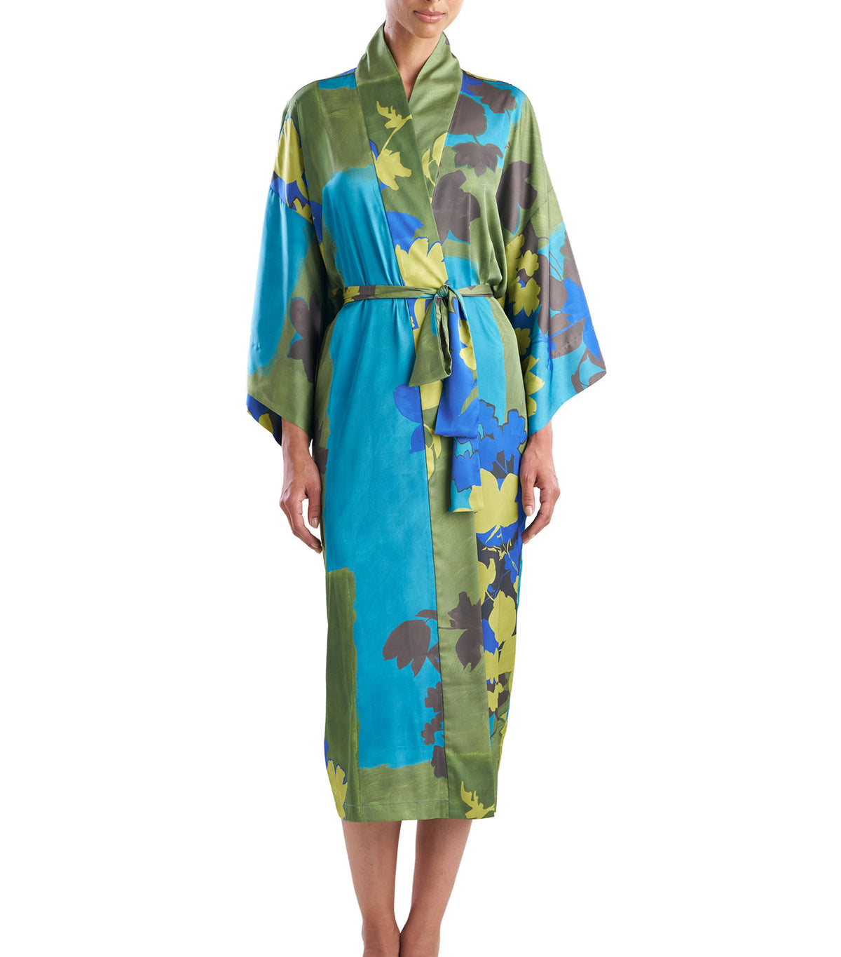 Coromandel Printed Stretch Satin Kimono Robe Vivtl