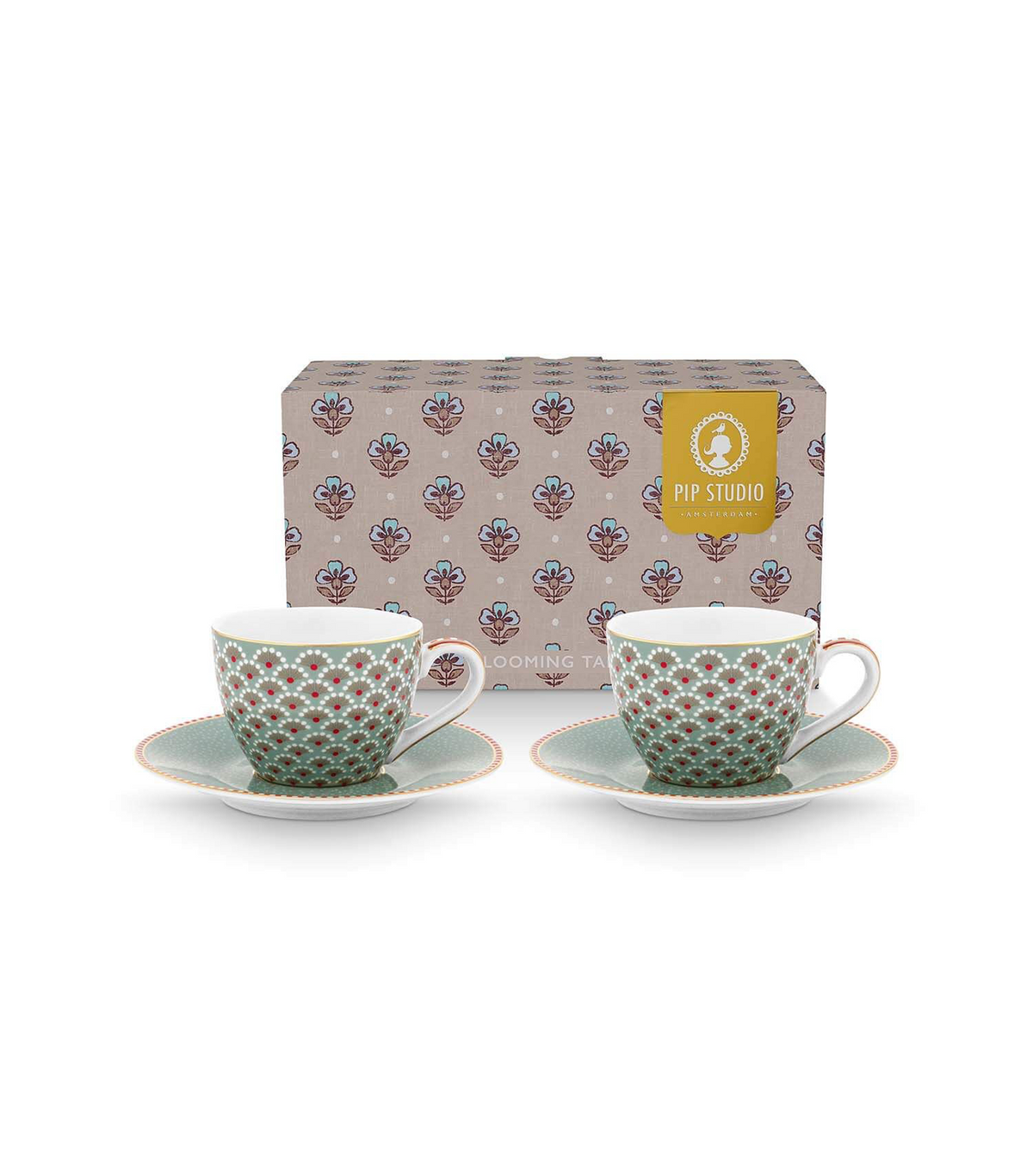 Blooming Tales Espresso Cups and Saucers, Set of 2, Blue