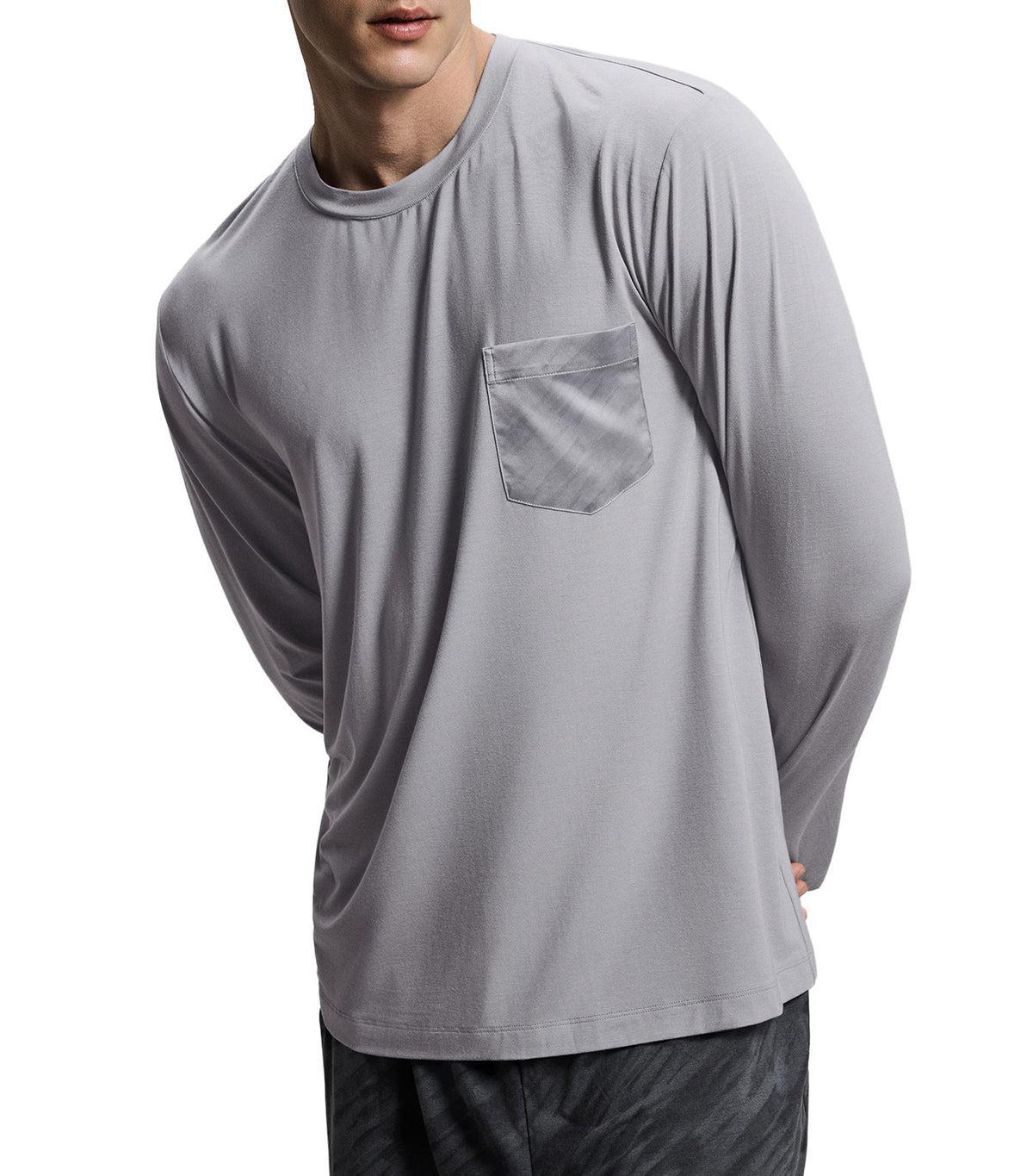 Men's Cooling Modal Crewneck Long-Sleeve + Long Pants Lounge Set Gray