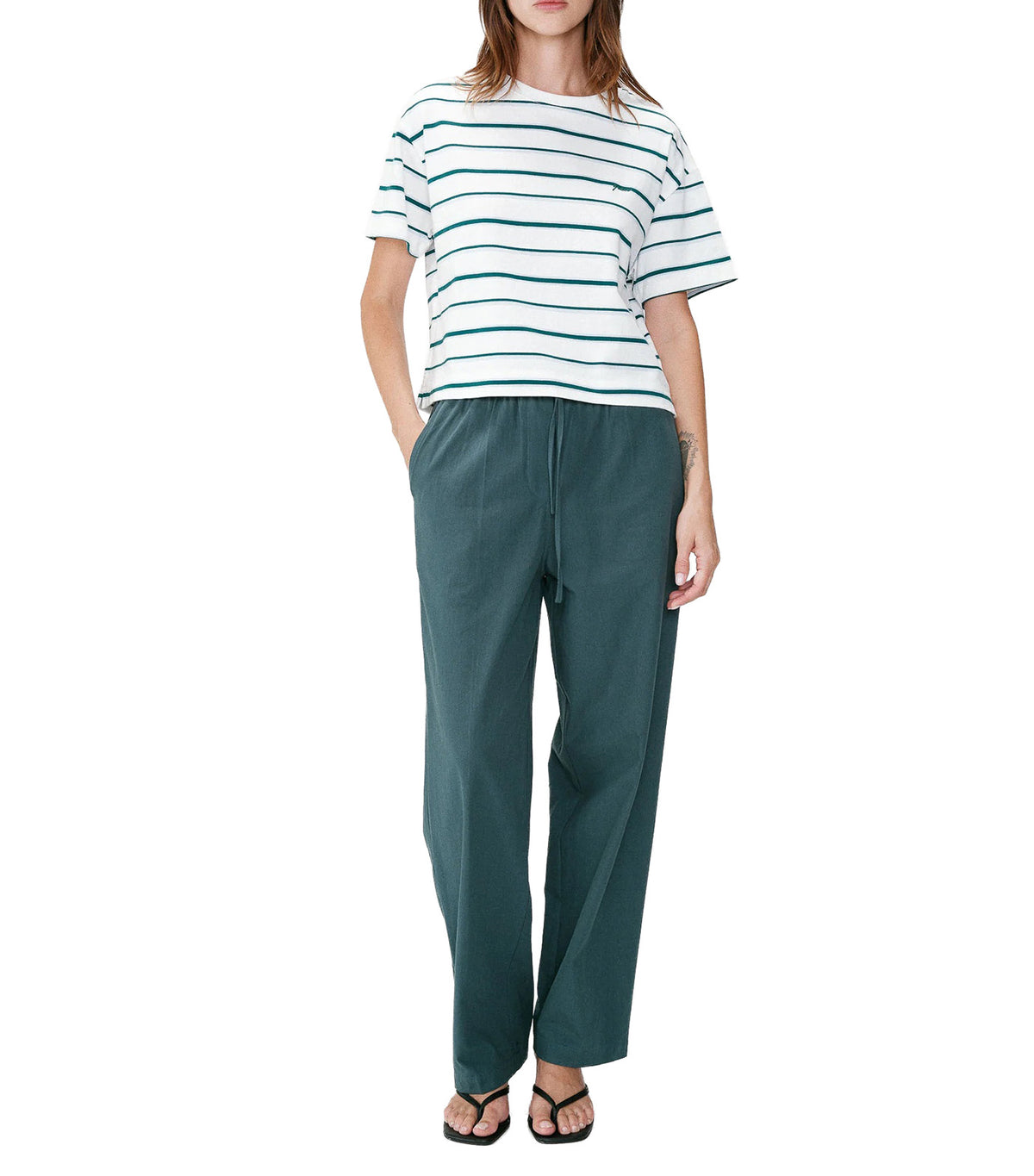 Welson Oversized Striped Cotton T-Shirt with Short Sleeves Ivory