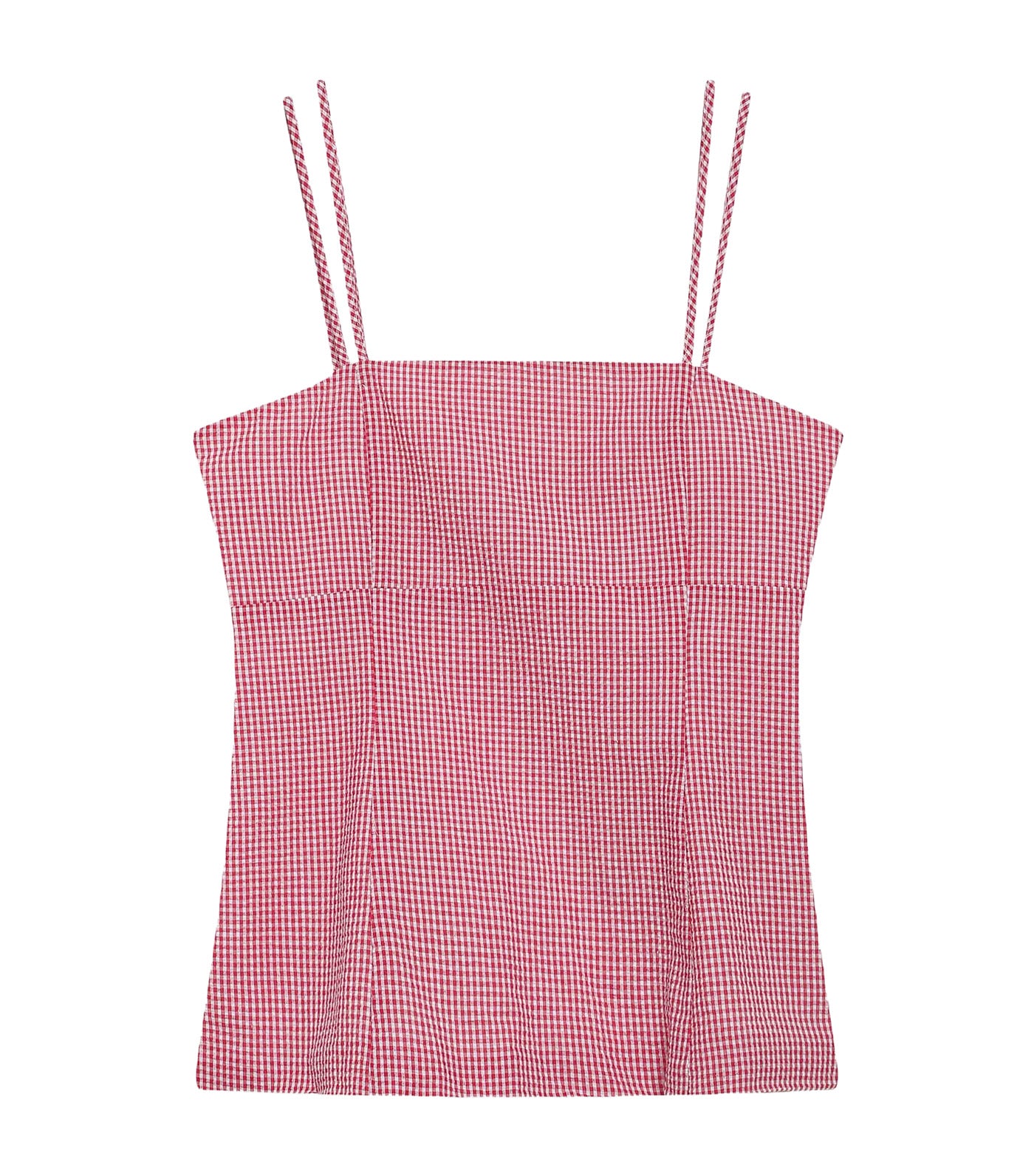 Wynel Fitted Gingham Cotton Square-Neck Top Red