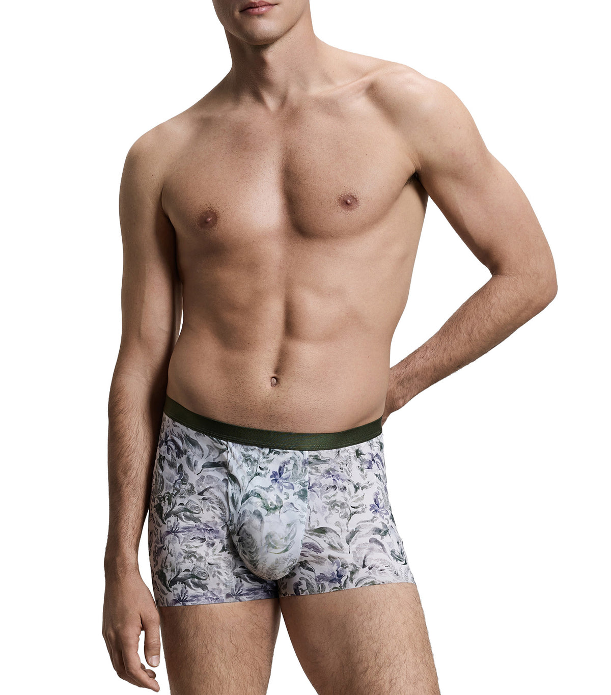 U-Shape Printed Elastic-Waistband Trunk Light Green
