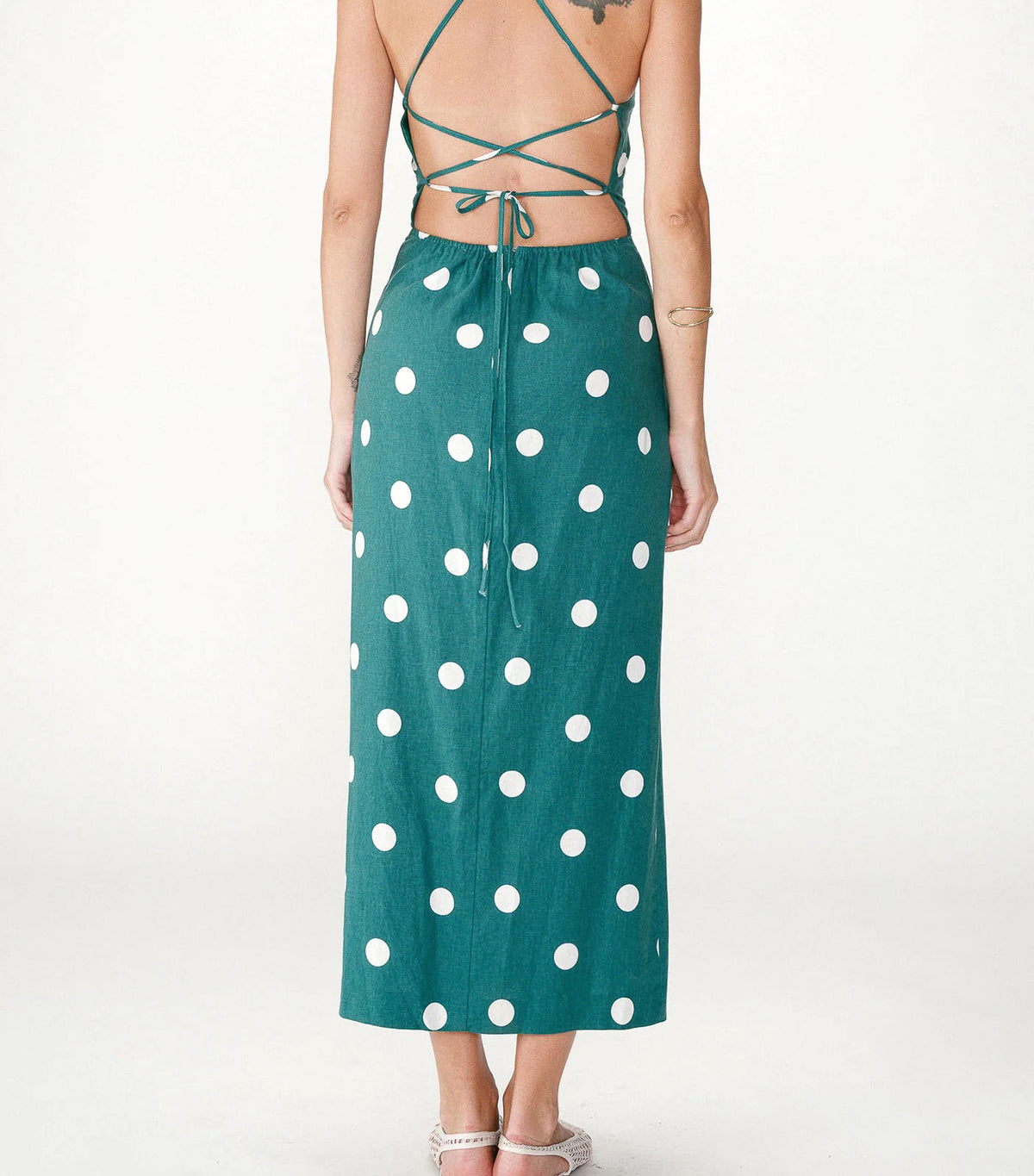 Wyella Fitted Polka Dot Long Dress Emerald