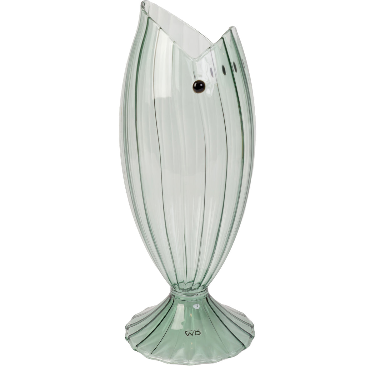 Monterey Pleated Design Fish-Shaped Glass Carafe, Green