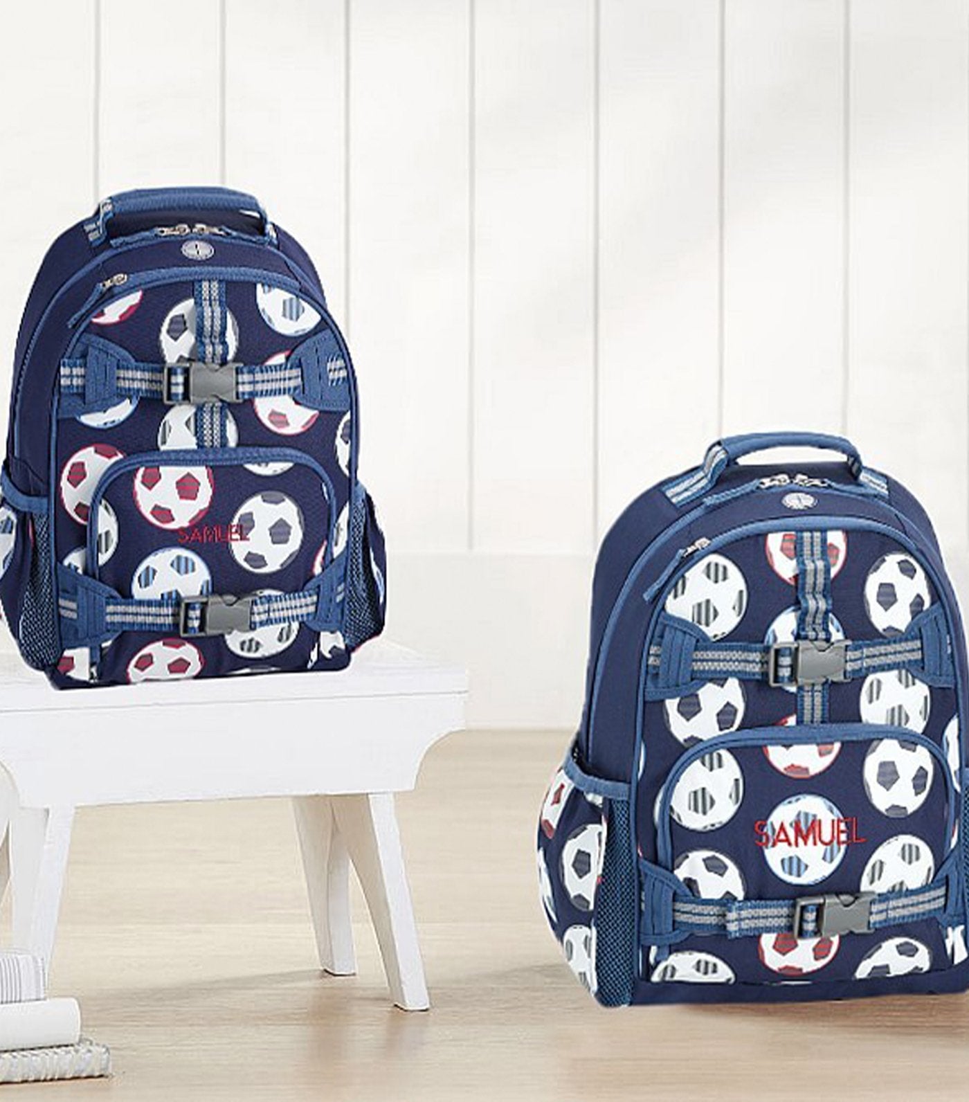 pottery barn kids mackenzie navy soccer glow-in-the-dark backpacks