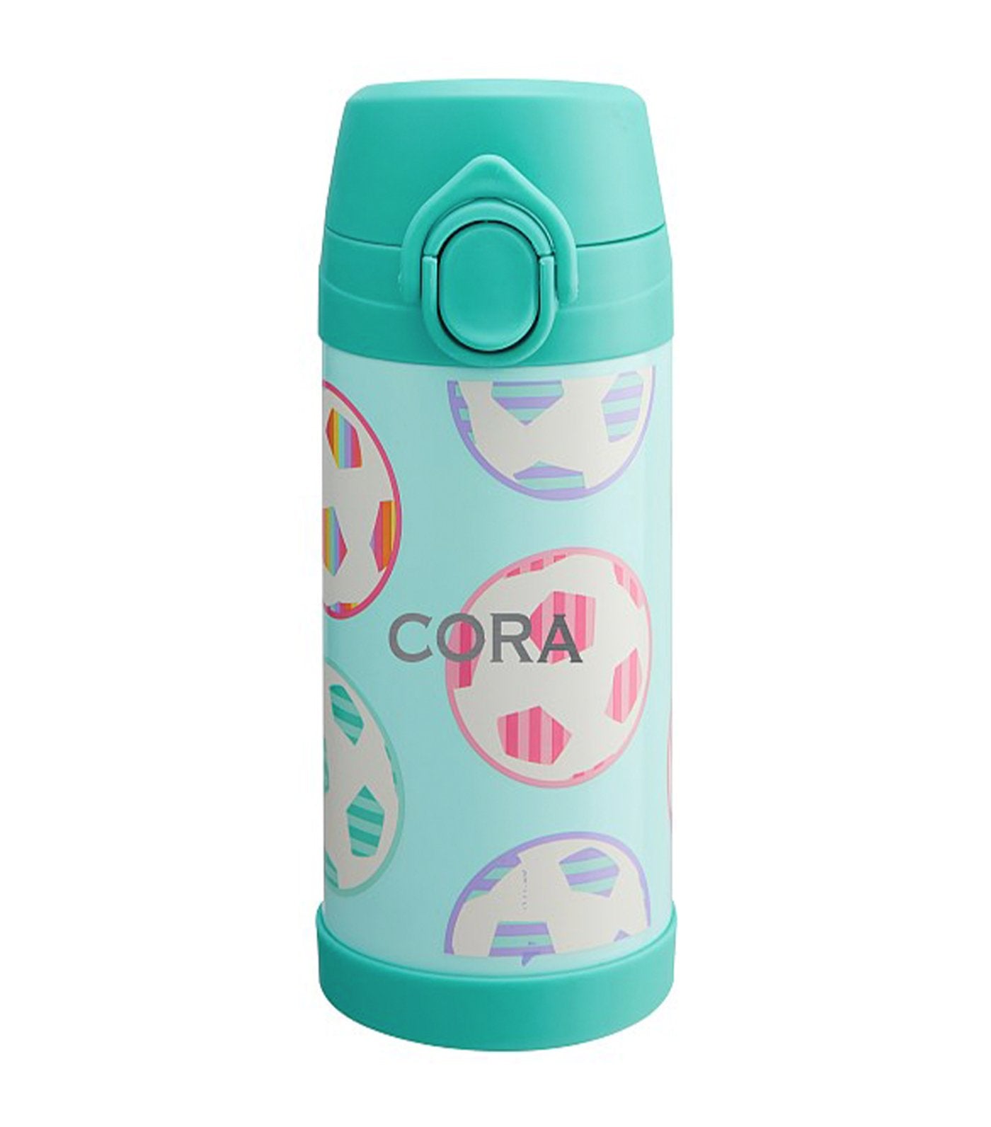 pottery barn kids mackenzie aqua soccer glow-in-the-dark regular water bottle