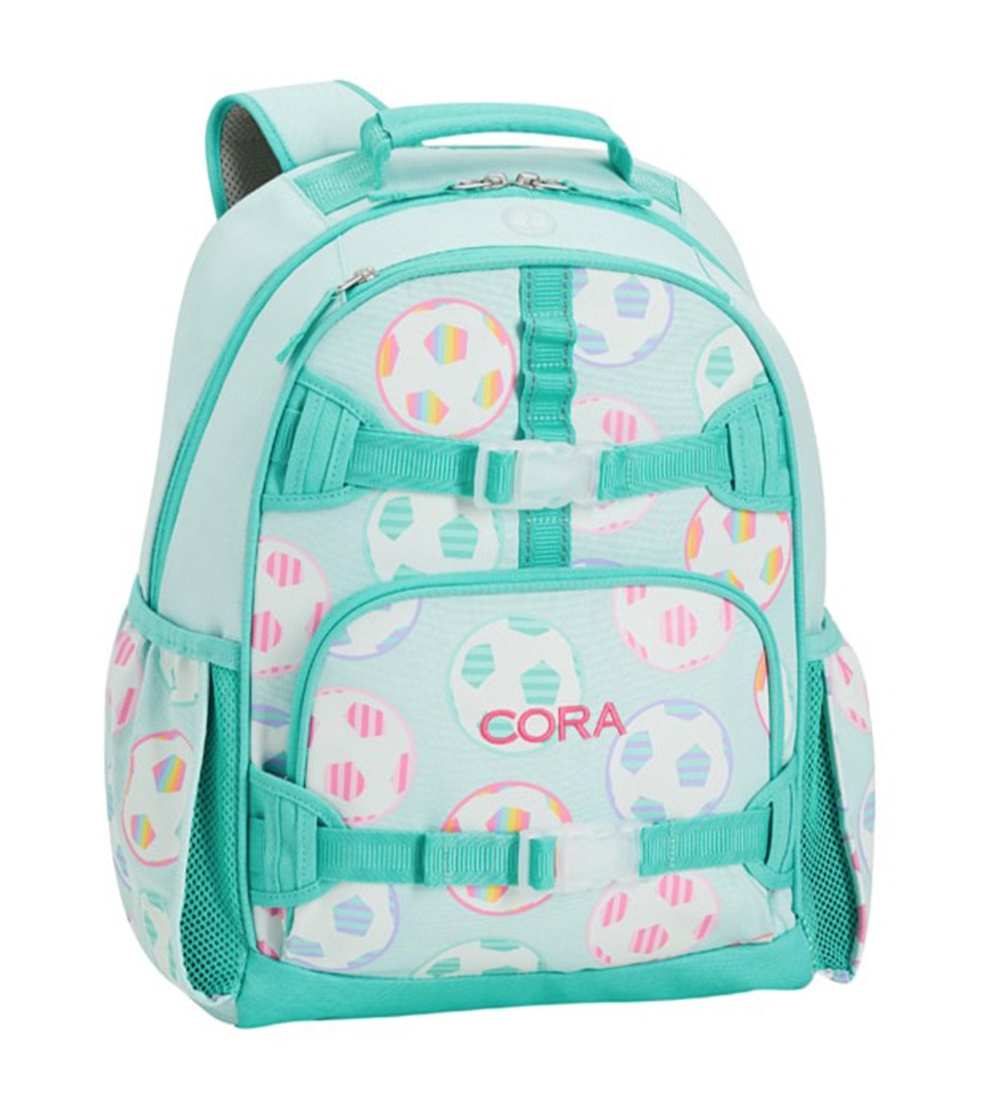 pottery barn kids mackenzie aqua soccer glow-in-the-dark backpacks large