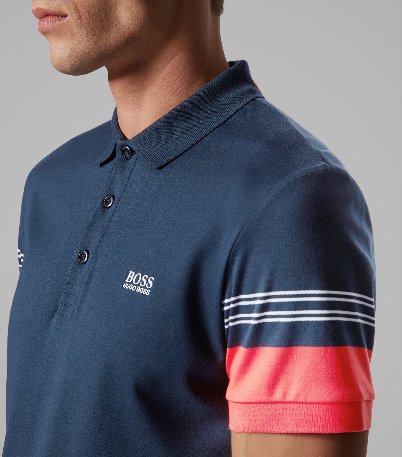 Paule 1 Engineered-Stripe Sleeves Polo Shirt Dark Blue