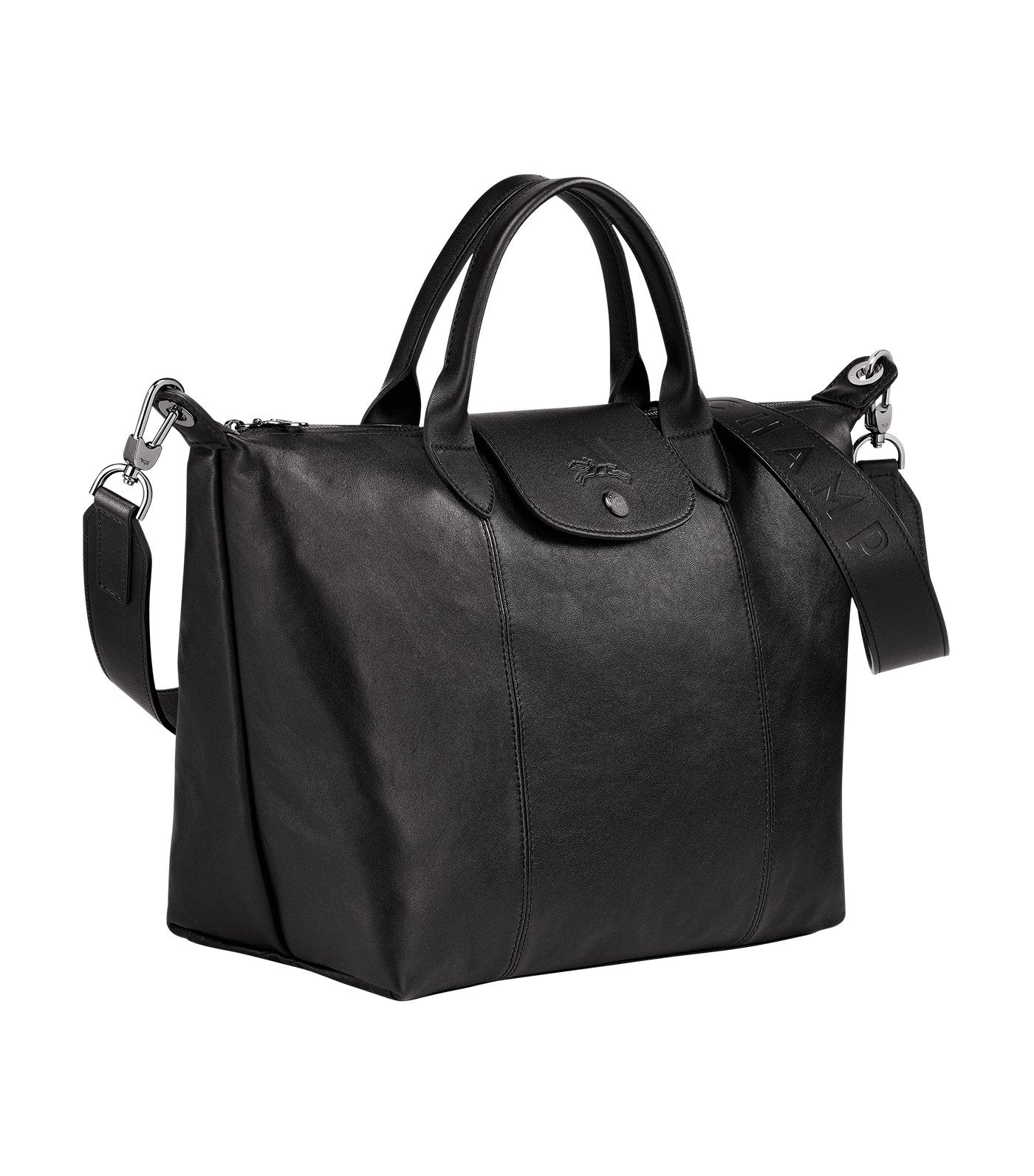 Le Pliage Cuir Top-Handle Bag M Black
