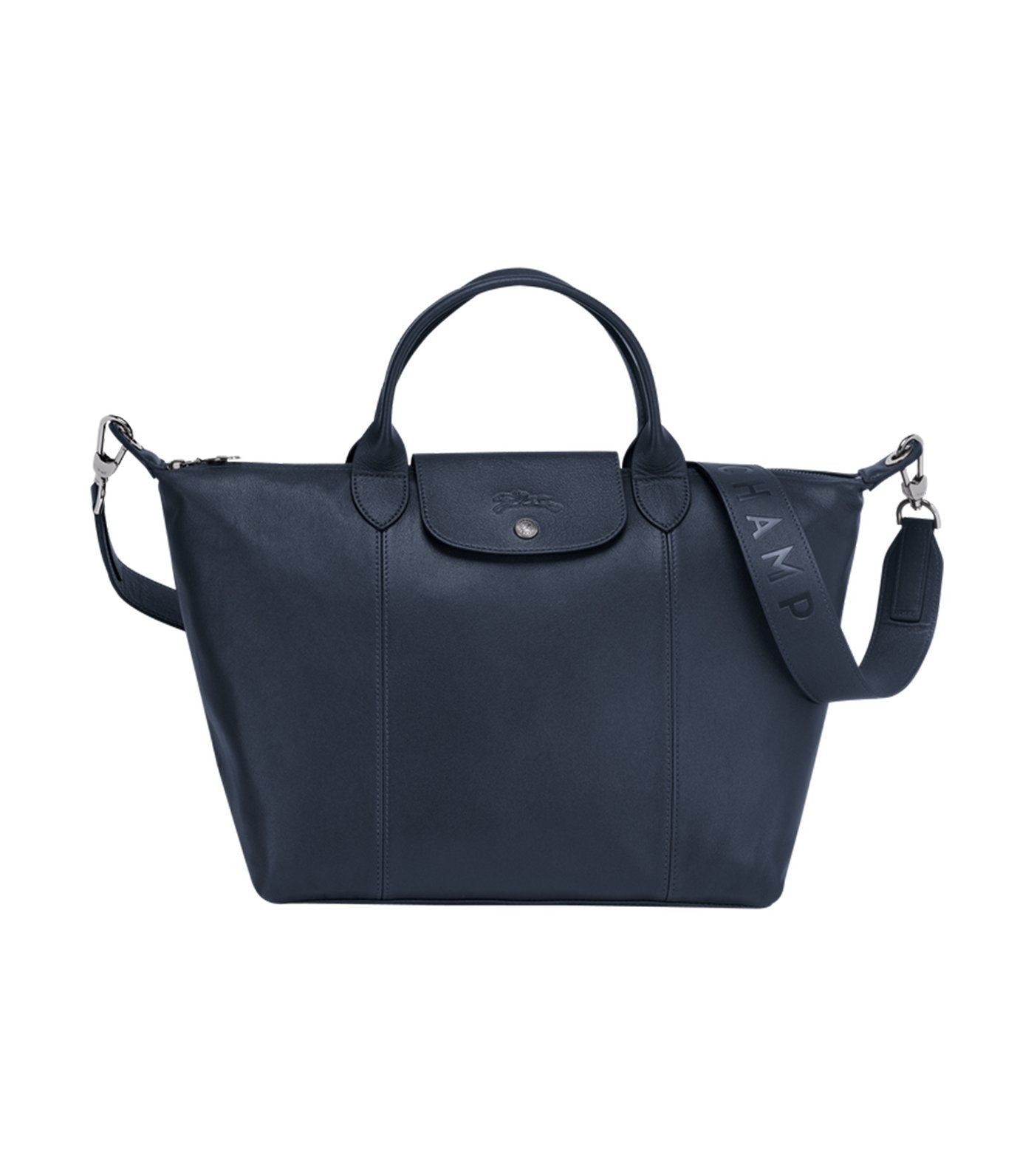 Longchamp Le Pliage Cuir Top Handle Bag M Navy