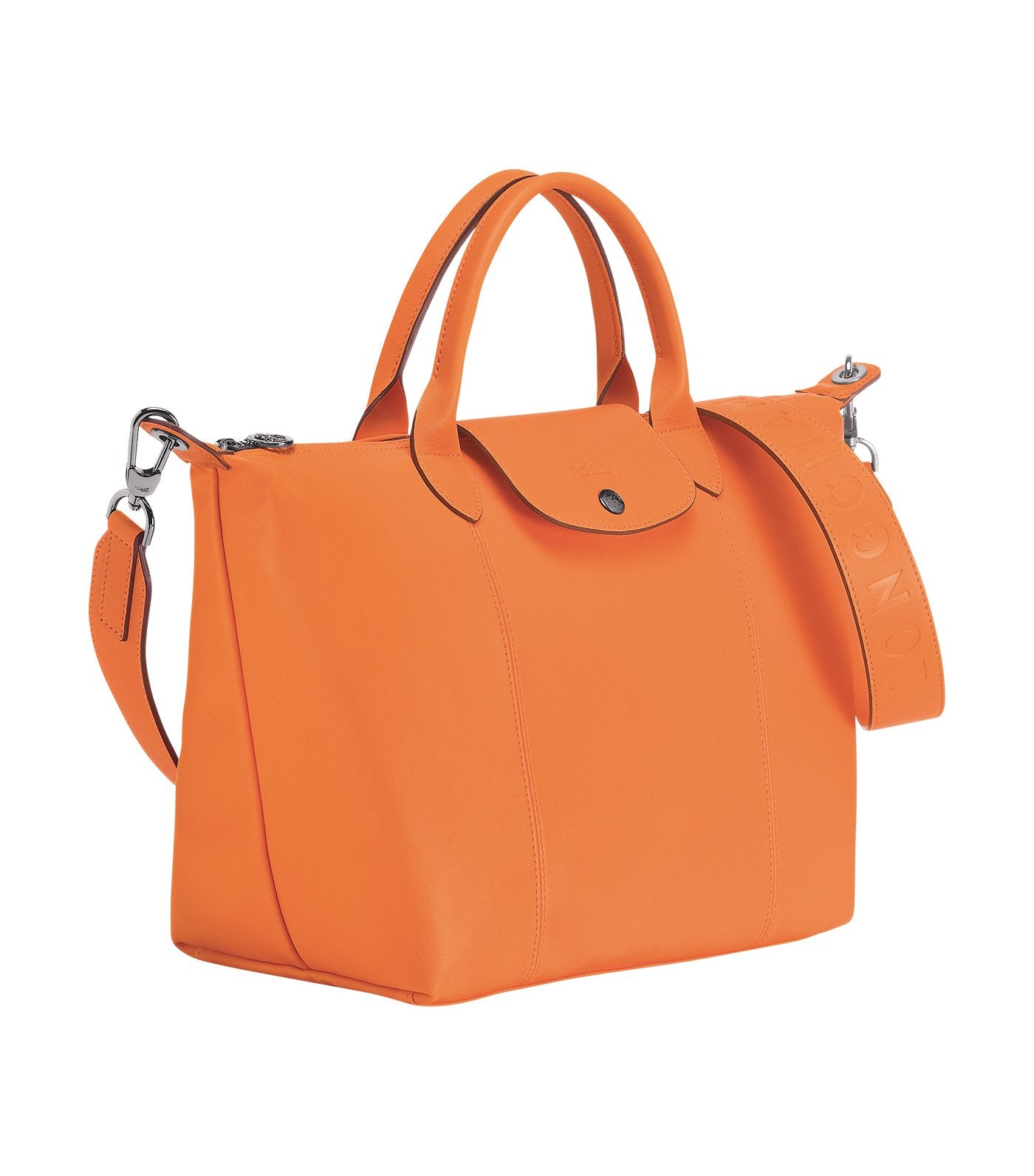 Le Pliage Cuir Top Handle Bag M Orange