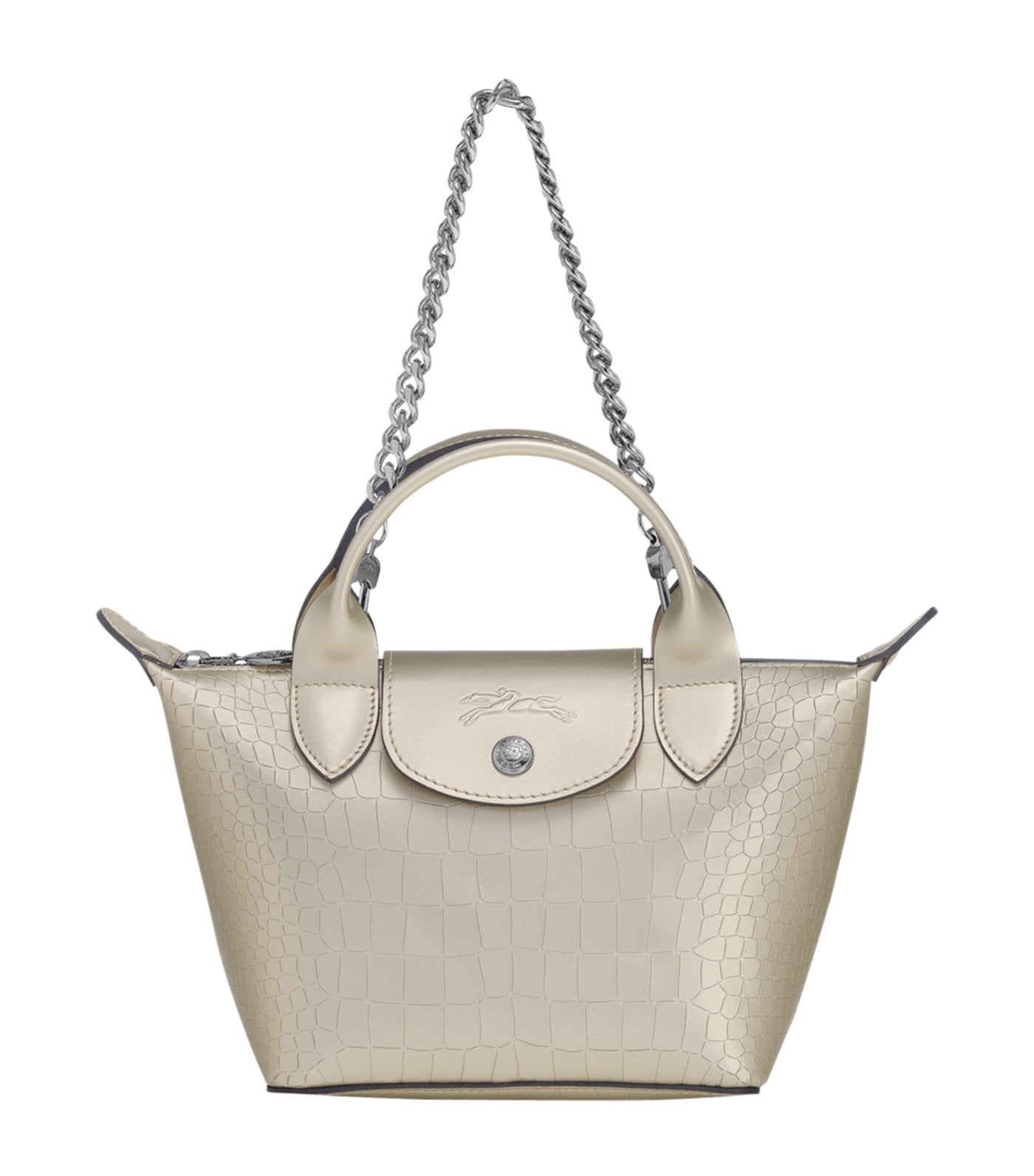 Le Pliage Cuir Top-Handle Bag Mini Platinum