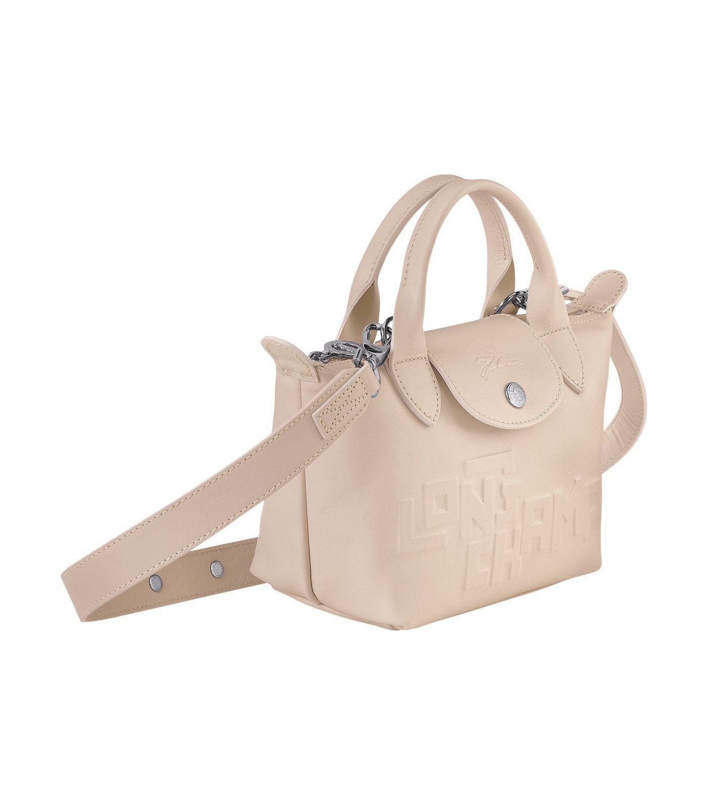 Le Pliage Cuir Estampe Top-Handle Bag Mini Chalk