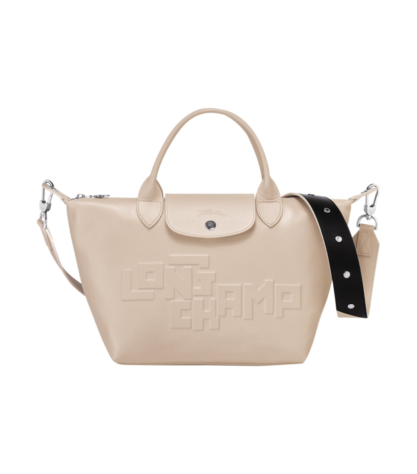 Longchamp Le Pliage Cuir Estampe Top Handle Bag S Chalk