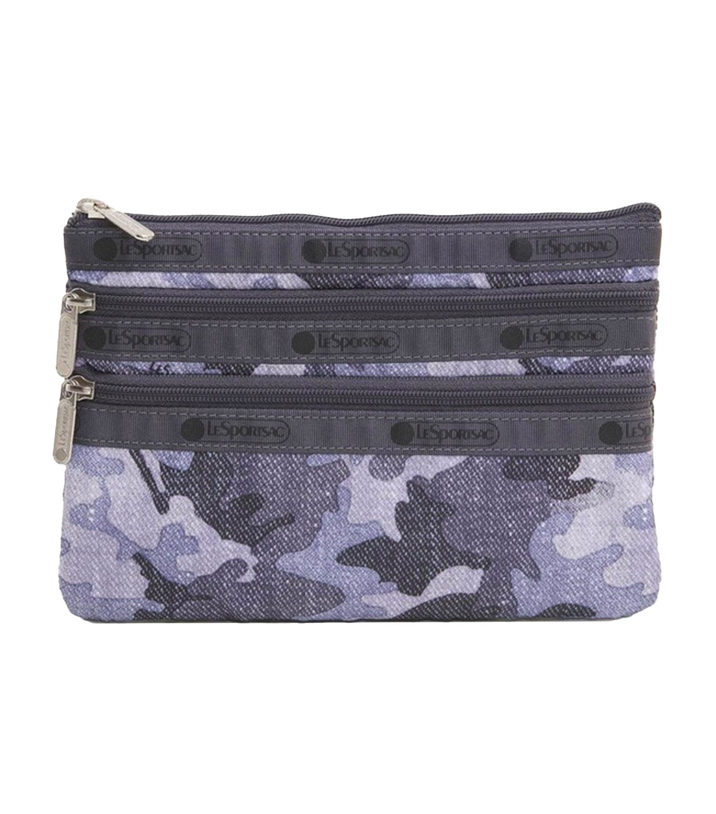 3-Zip Cosmetic Case Camo Canvas Indigo