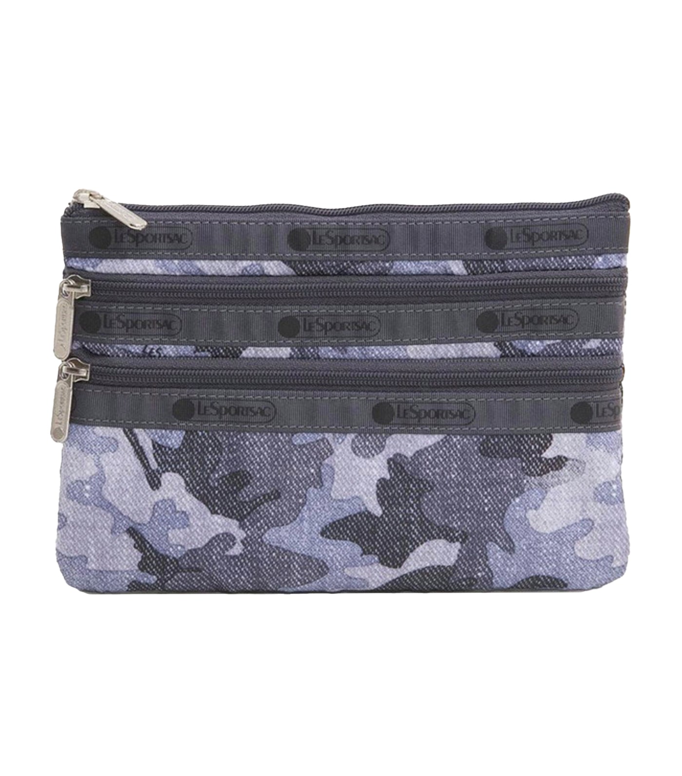 3-Zip Cosmetic Case Camo Canvas Indigo