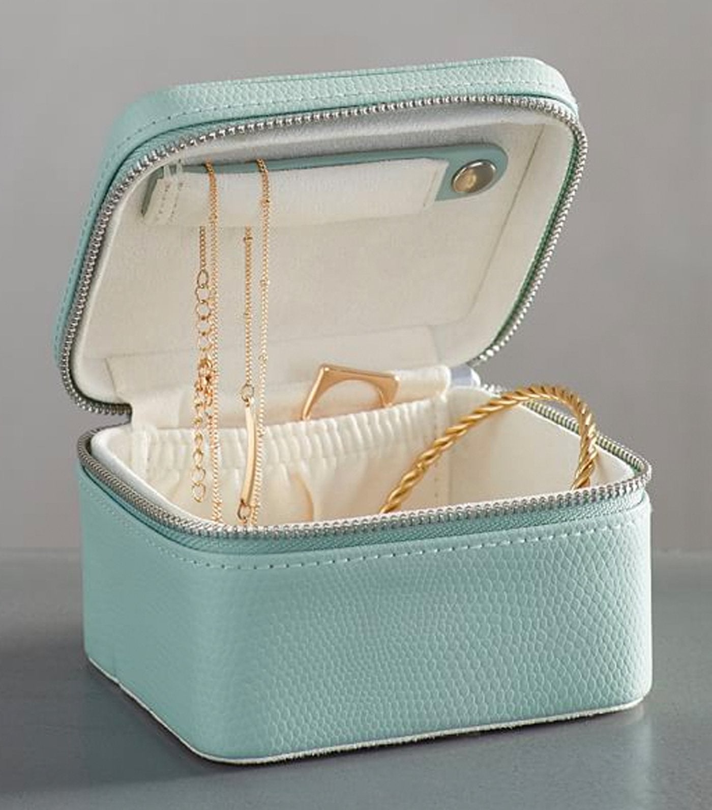 Pottery Barn Mckenna Leather Small Travel Jewelry Case - Porcelain Blue