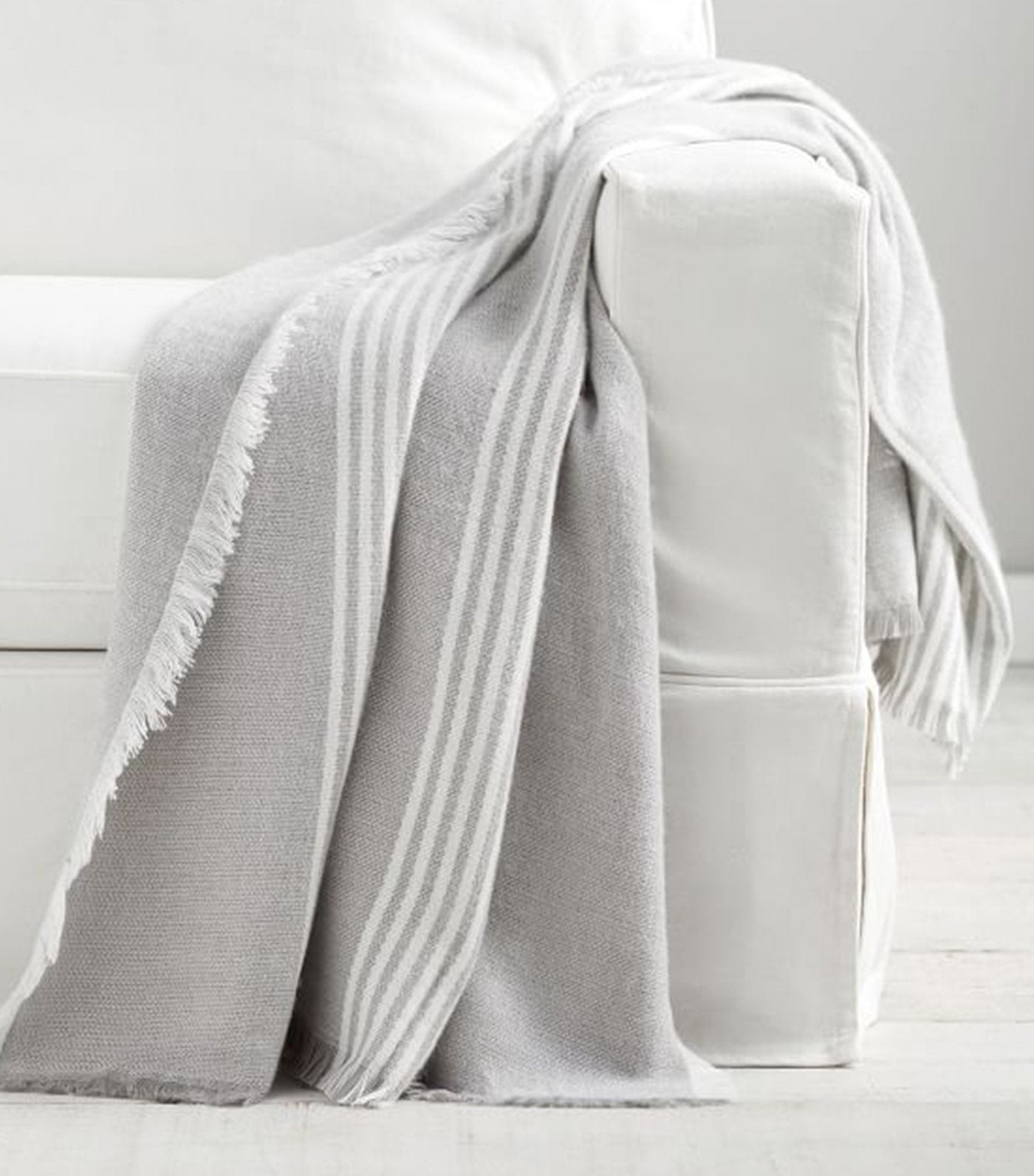 pottery barn clover striped fringe throw