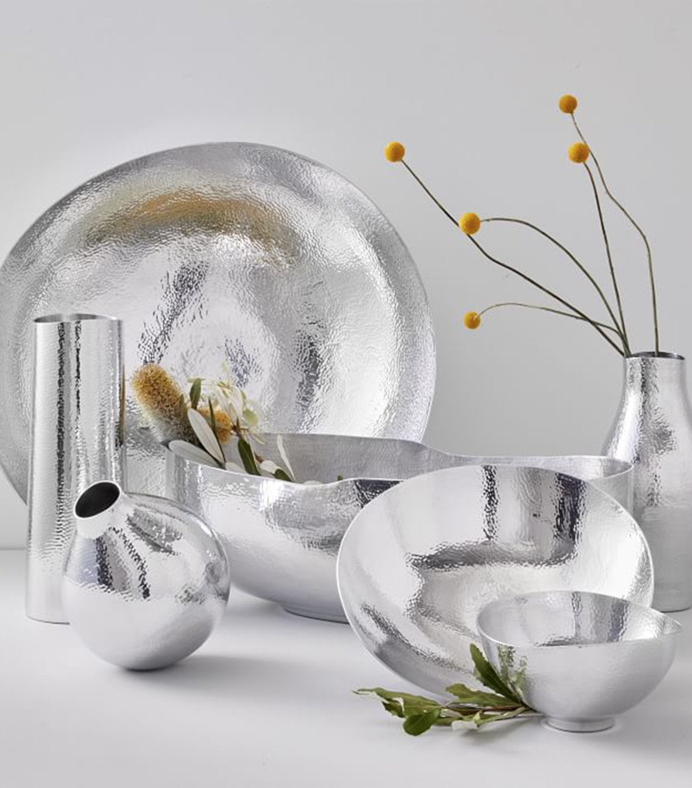 west elm hammered metal vase and bowl