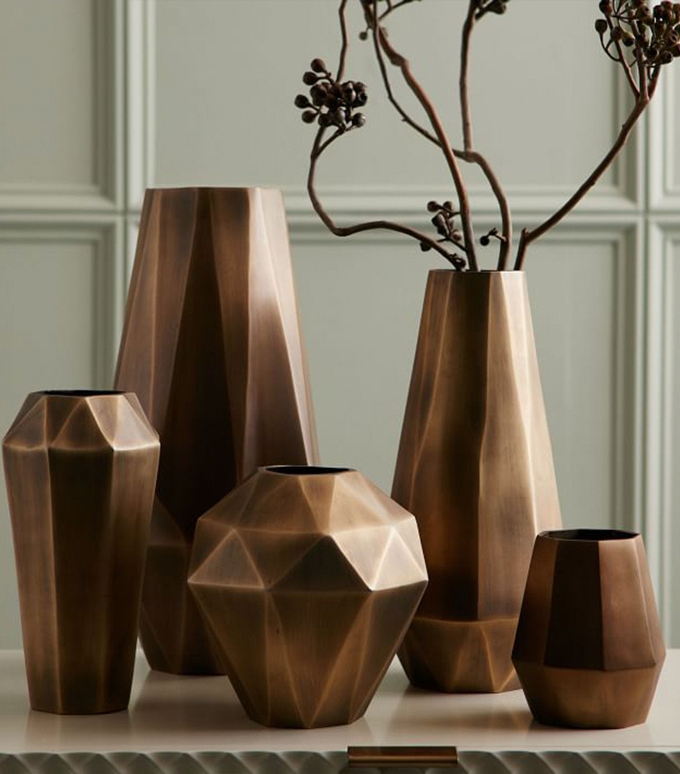 west elm faceted antique brass metal vase