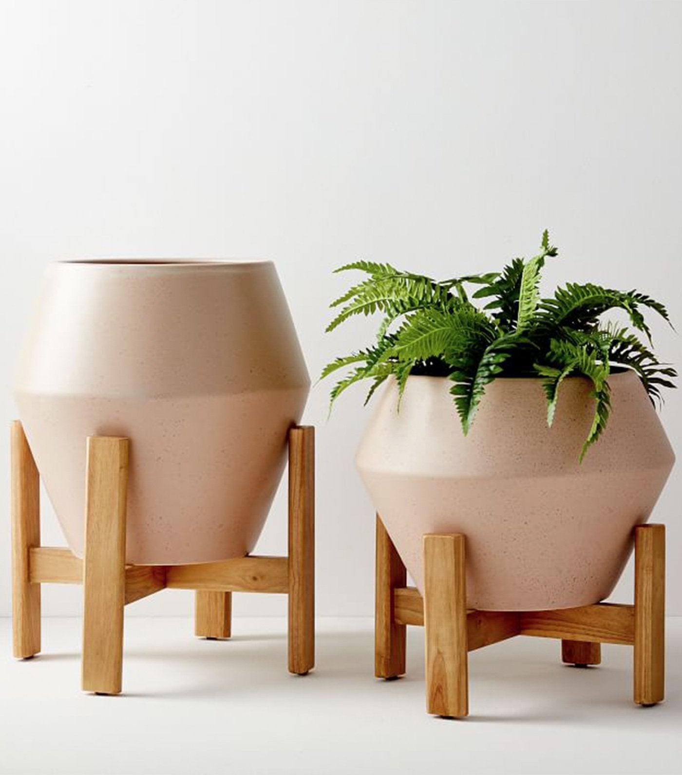 west elm ilya turned wood planters - speckled stone