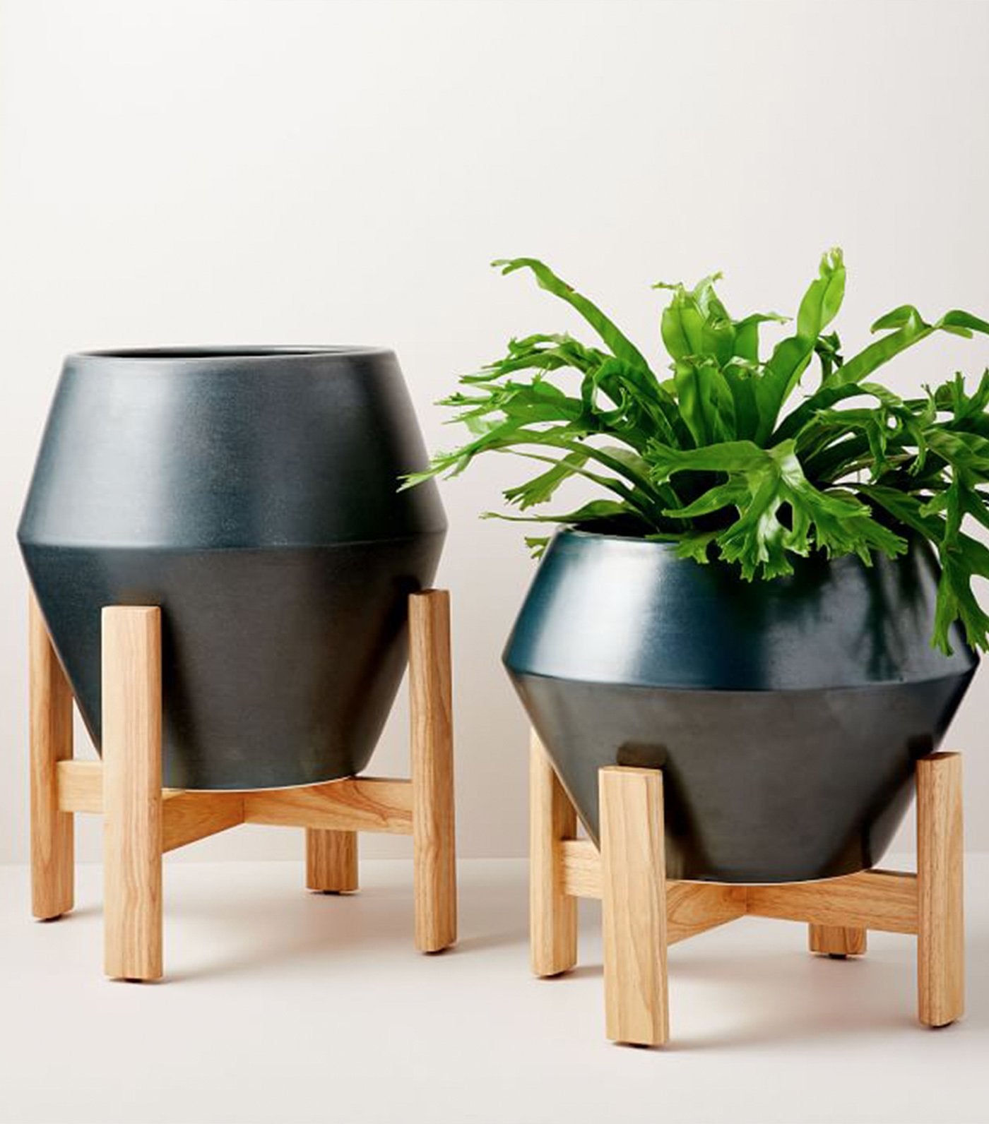 west elm ilya turned wood planters - beluga gray