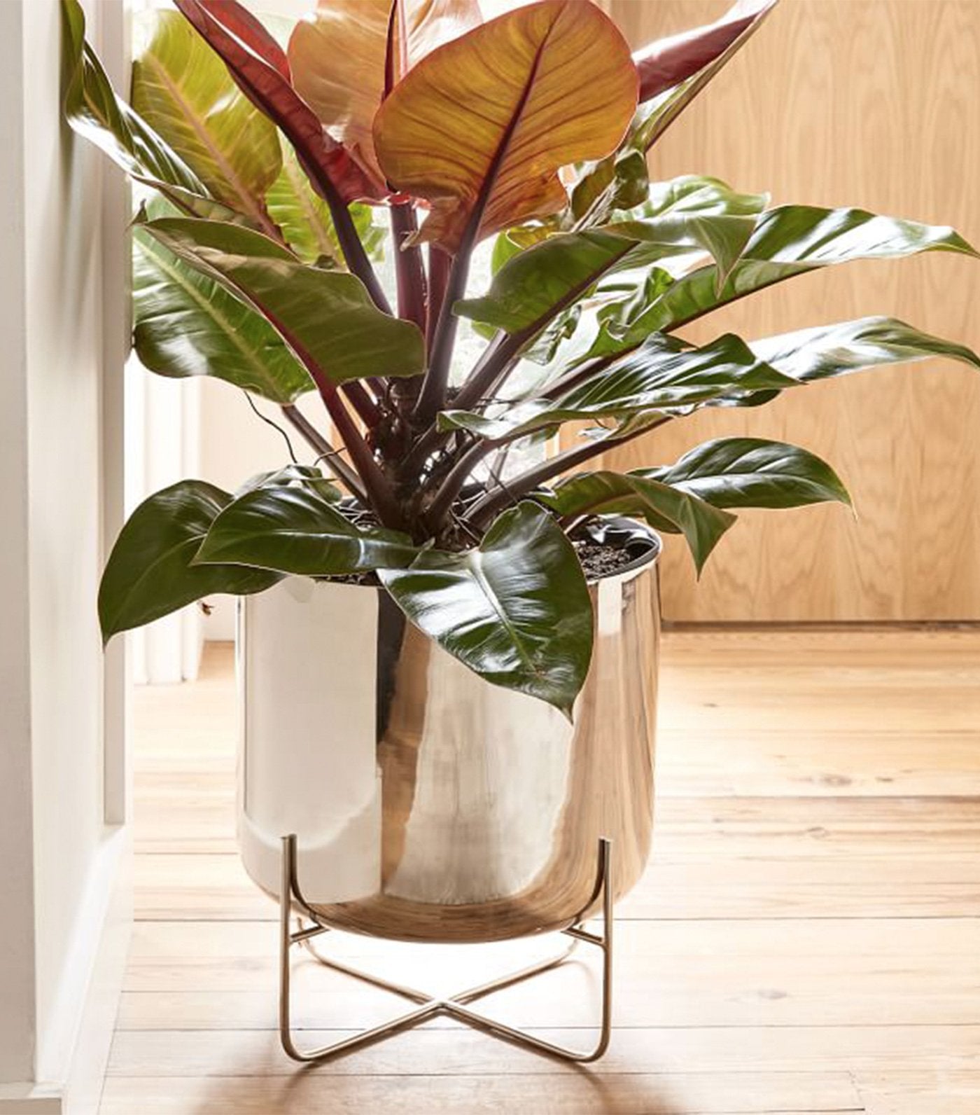 west elm spun metal standing planters - chrome