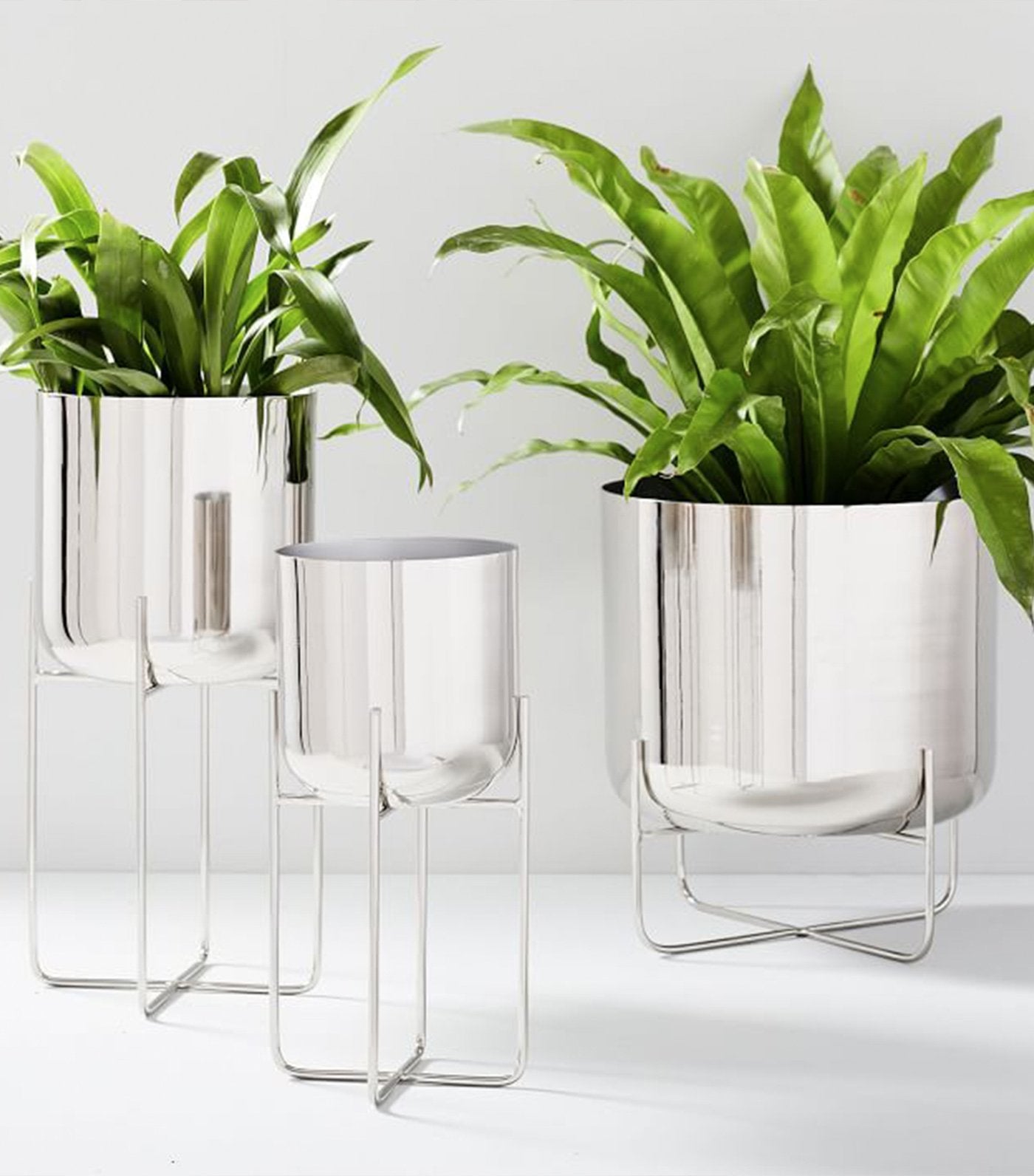 west elm spun metal standing planters - chrome