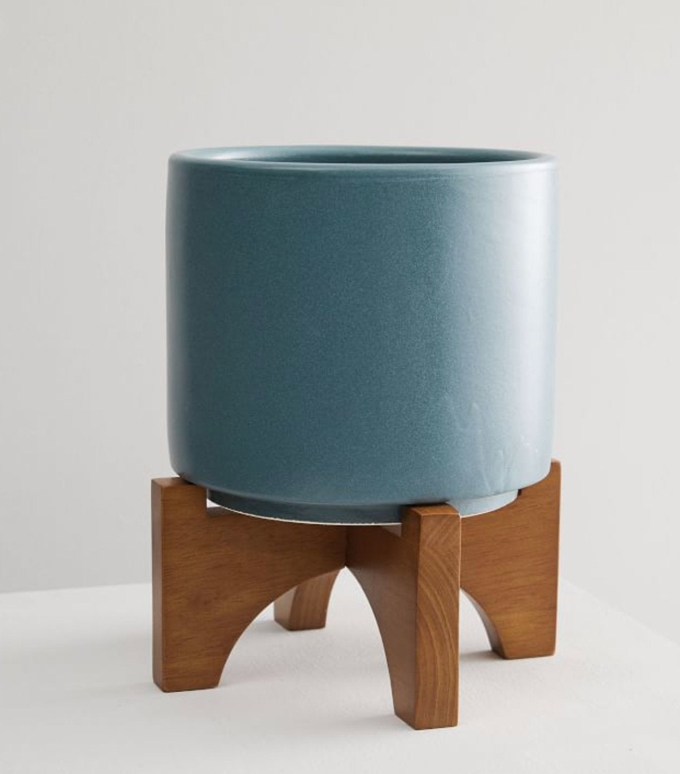 west elm mid-century turned wood tabletop planter - petrol blue