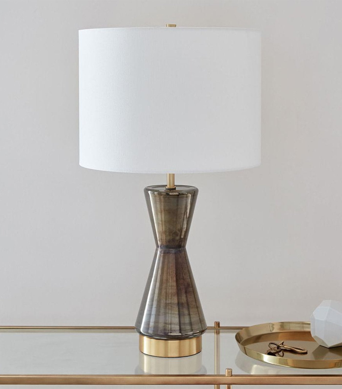 west elm Metalised Glass Table Lamp & USB - Gray