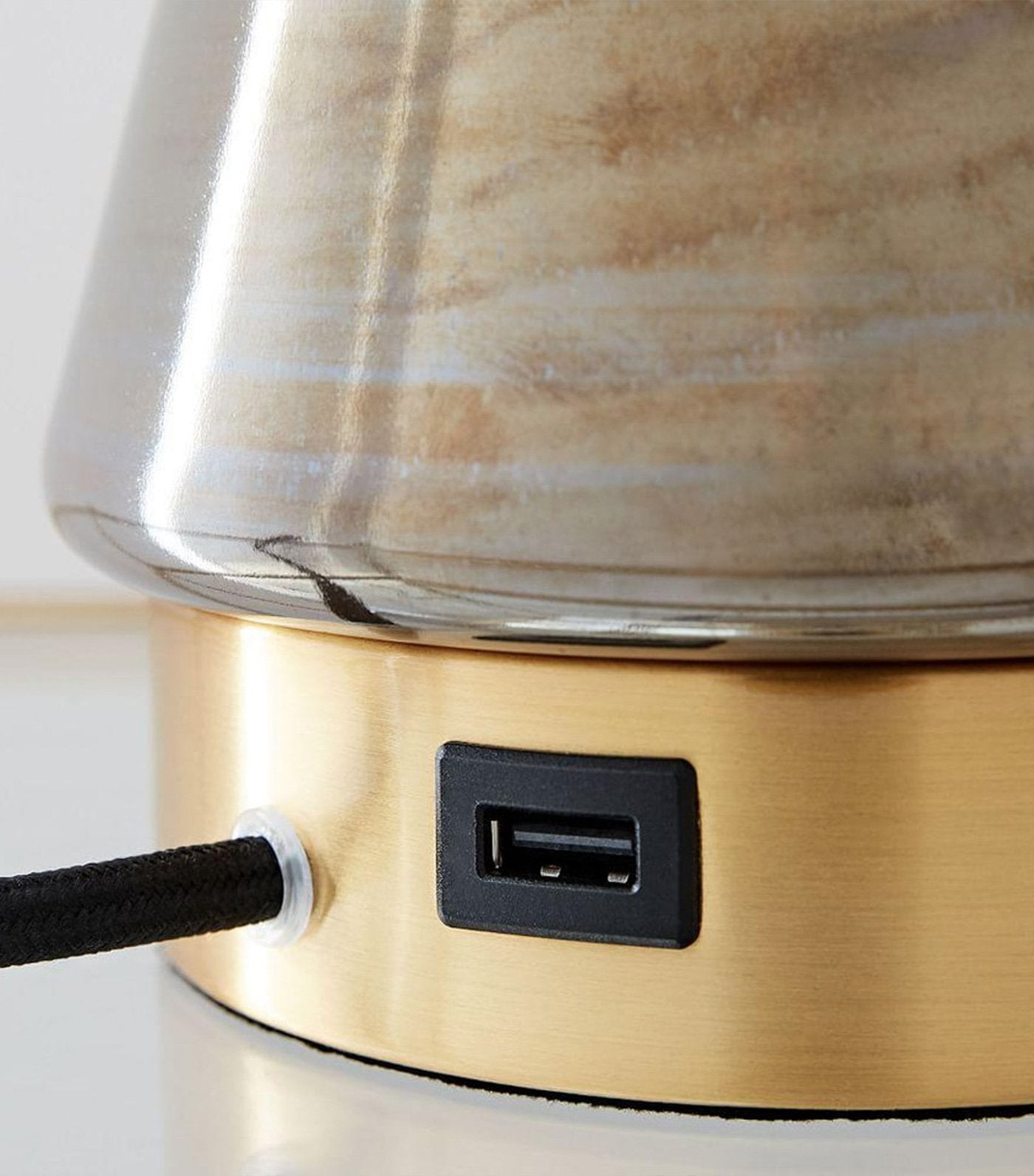 west elm Metalised Glass Table Lamp & USB - Gray