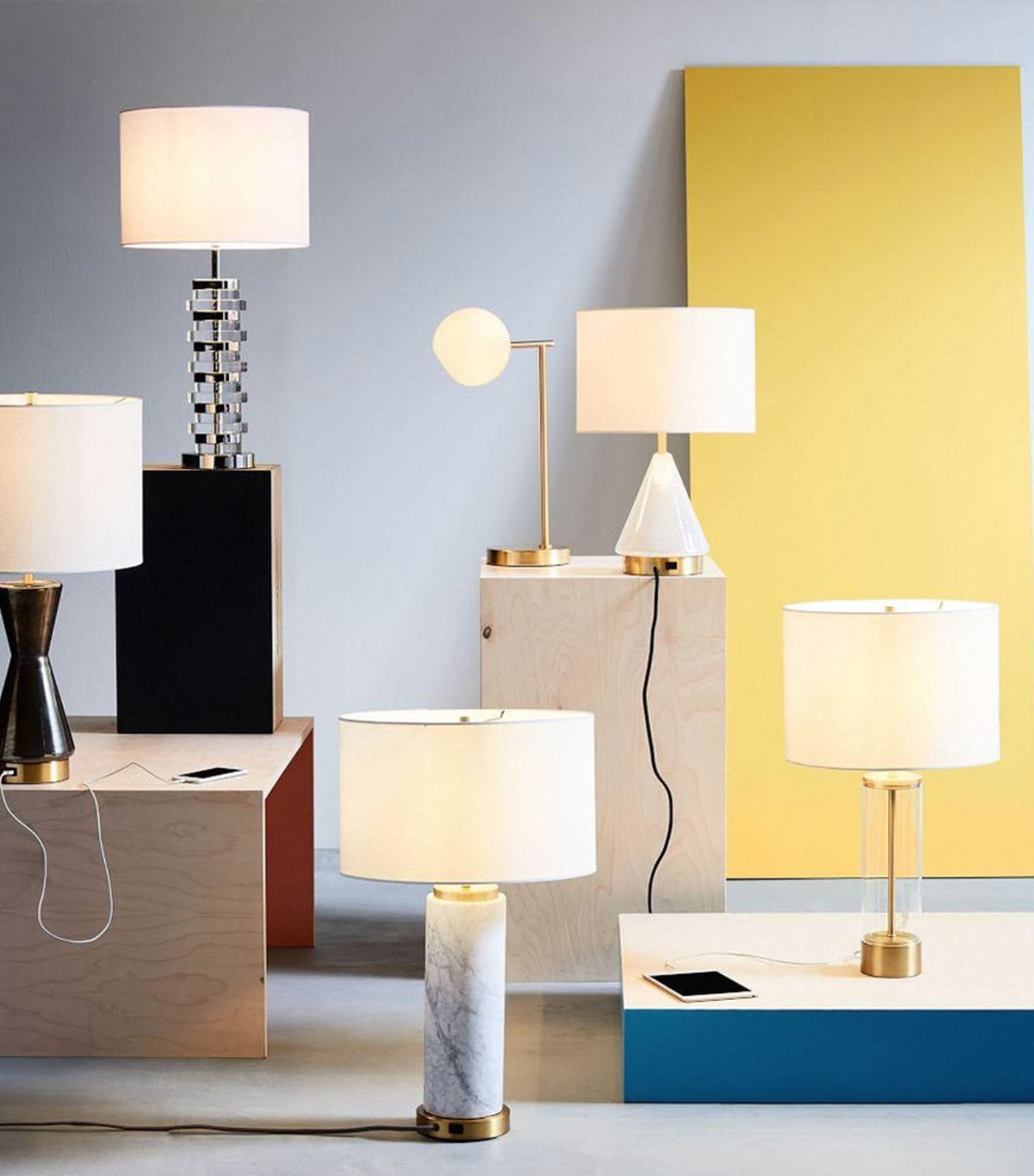 west elm Metalised Glass Table Lamp & USB - Gray