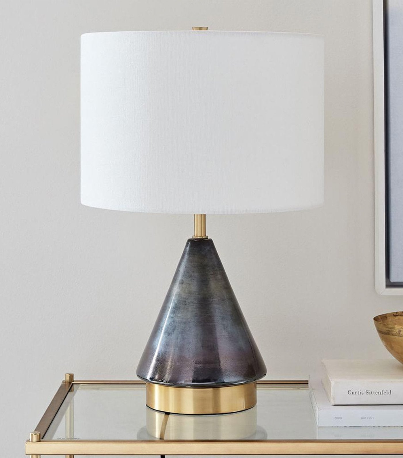 west elm Metalised Glass Table Lamp & USB - Gray