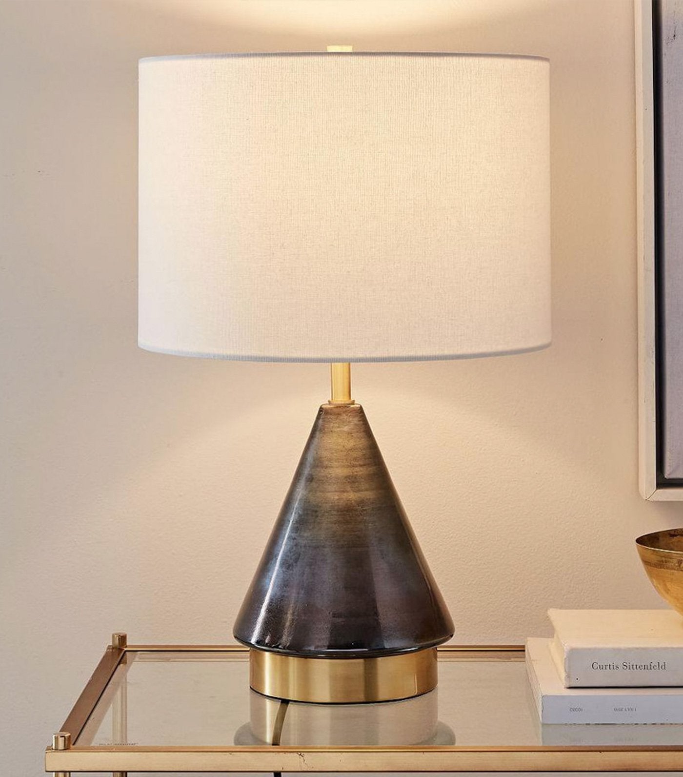 west elm Metalised Glass Table Lamp & USB - Gray